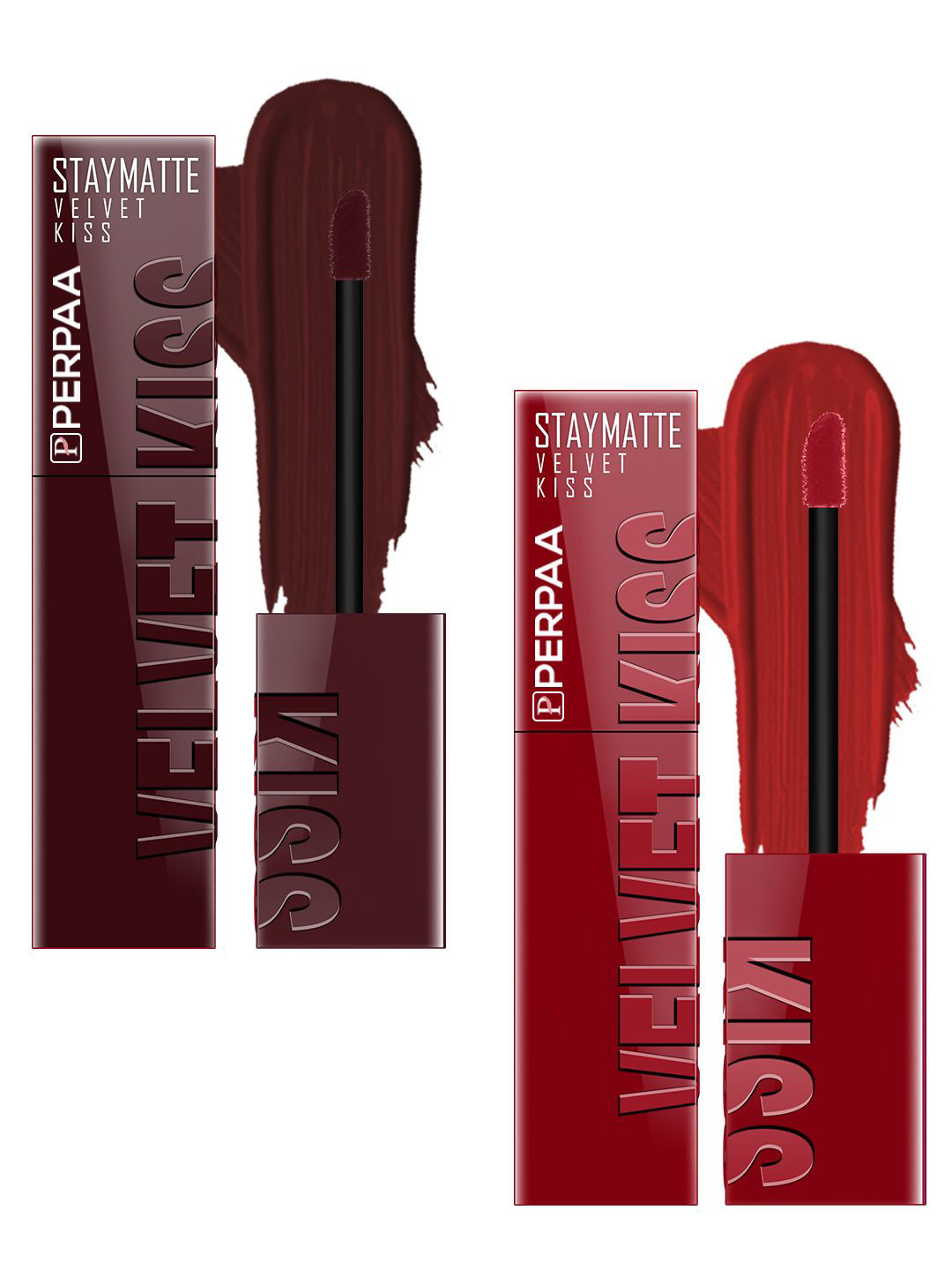 PERPAA Set Of 2 Velvet Kiss Matte Liquid Lipsticks- 3.5 ml Each - Maroon & Cherry Red