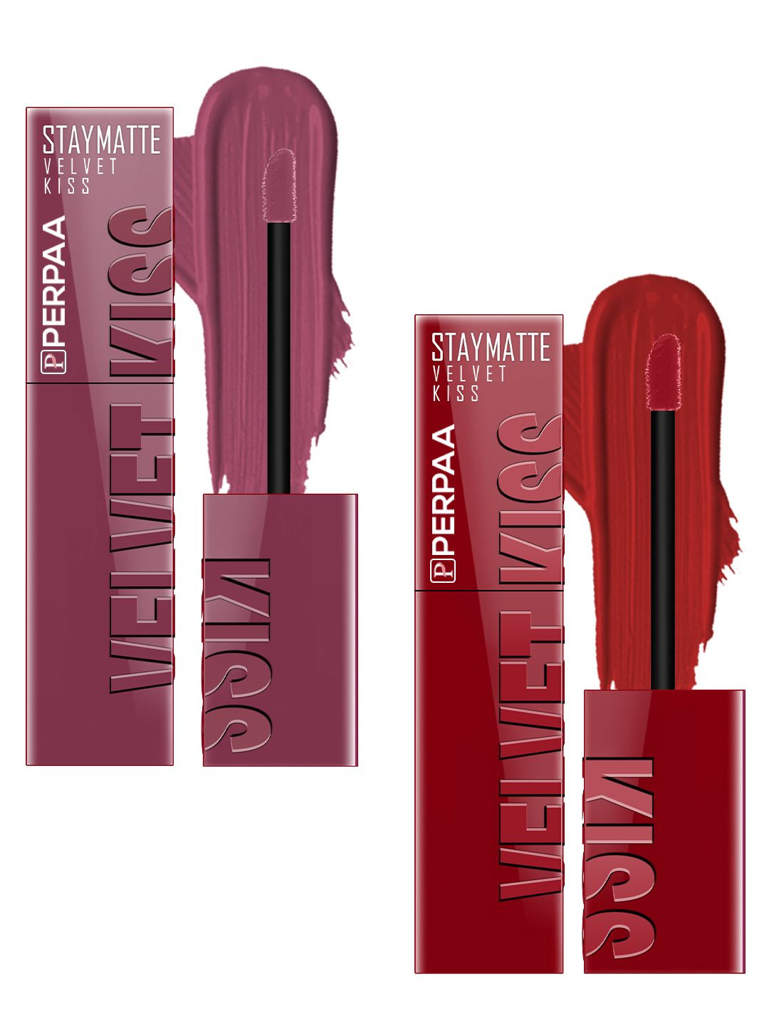 PERPAA Set Of 2 Velvet Kiss Lipstick - 3.5 ml Each - Light Mauve- 04 -Bright Maroon -09
