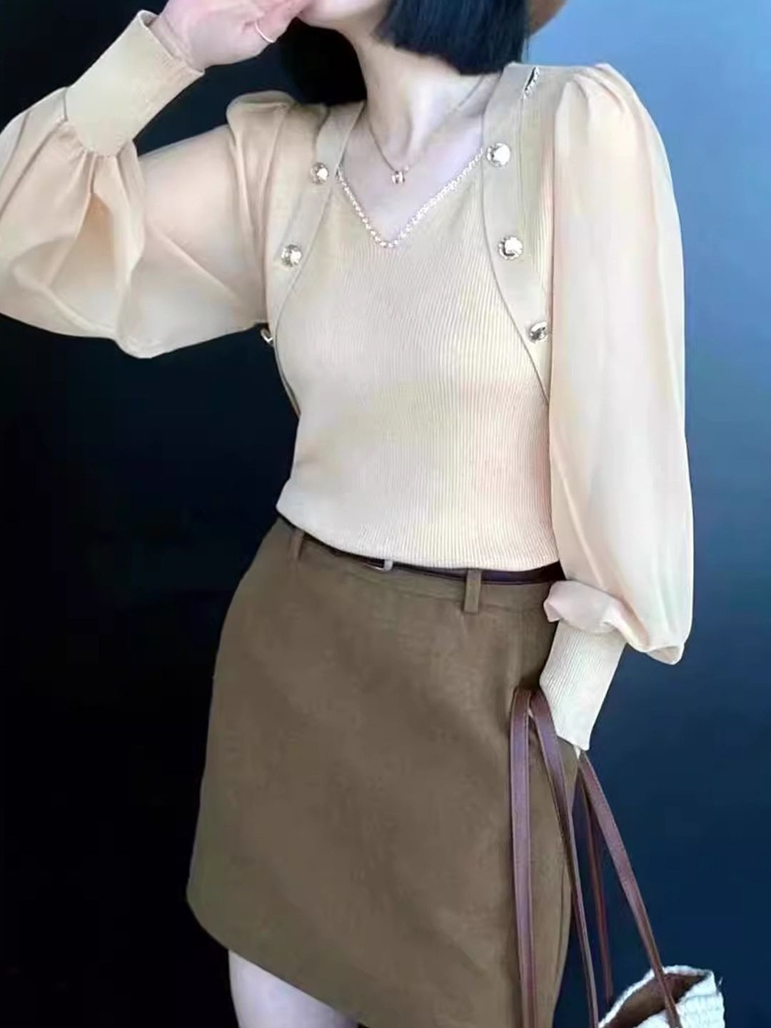 KPOP Women Casual Cotton Cuffed Sleeves Top