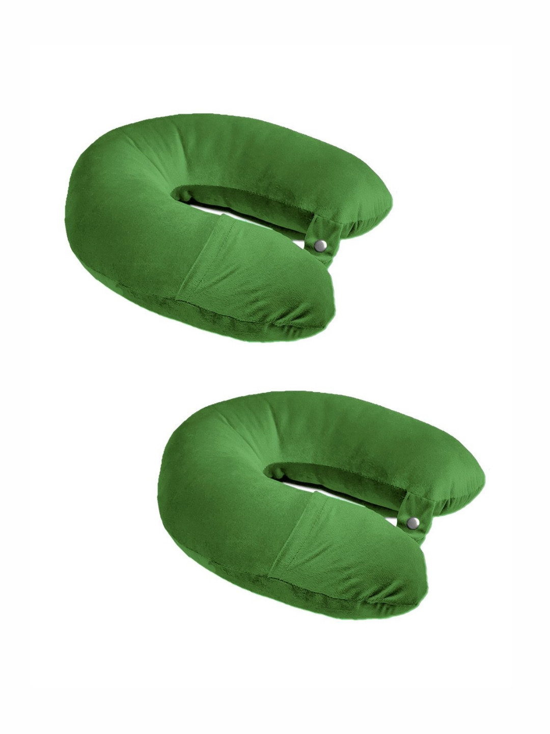 ANA Green Solid Faux Velvet Lightweight Set of 2 Firm Fibre Travel Pillow-13 x 25 x 35 cm