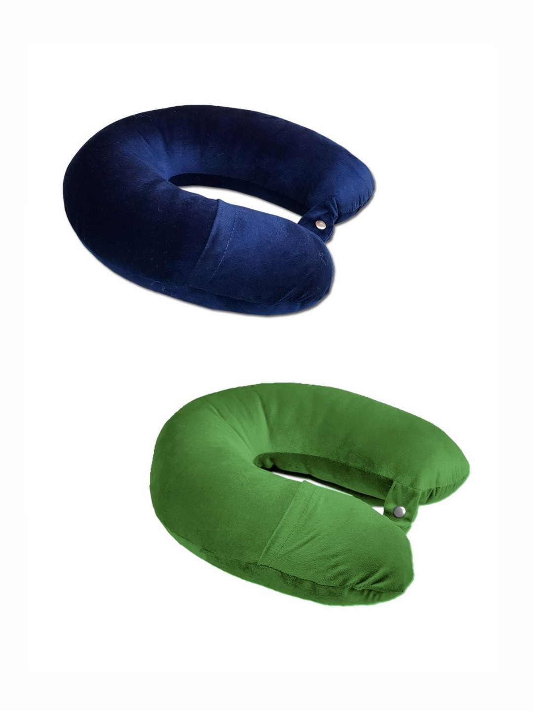 ANA Green Solid Faux Velvet Lightweight Set of 2 Firm Fibre Travel Pillow-13 x 25 x 35 cm