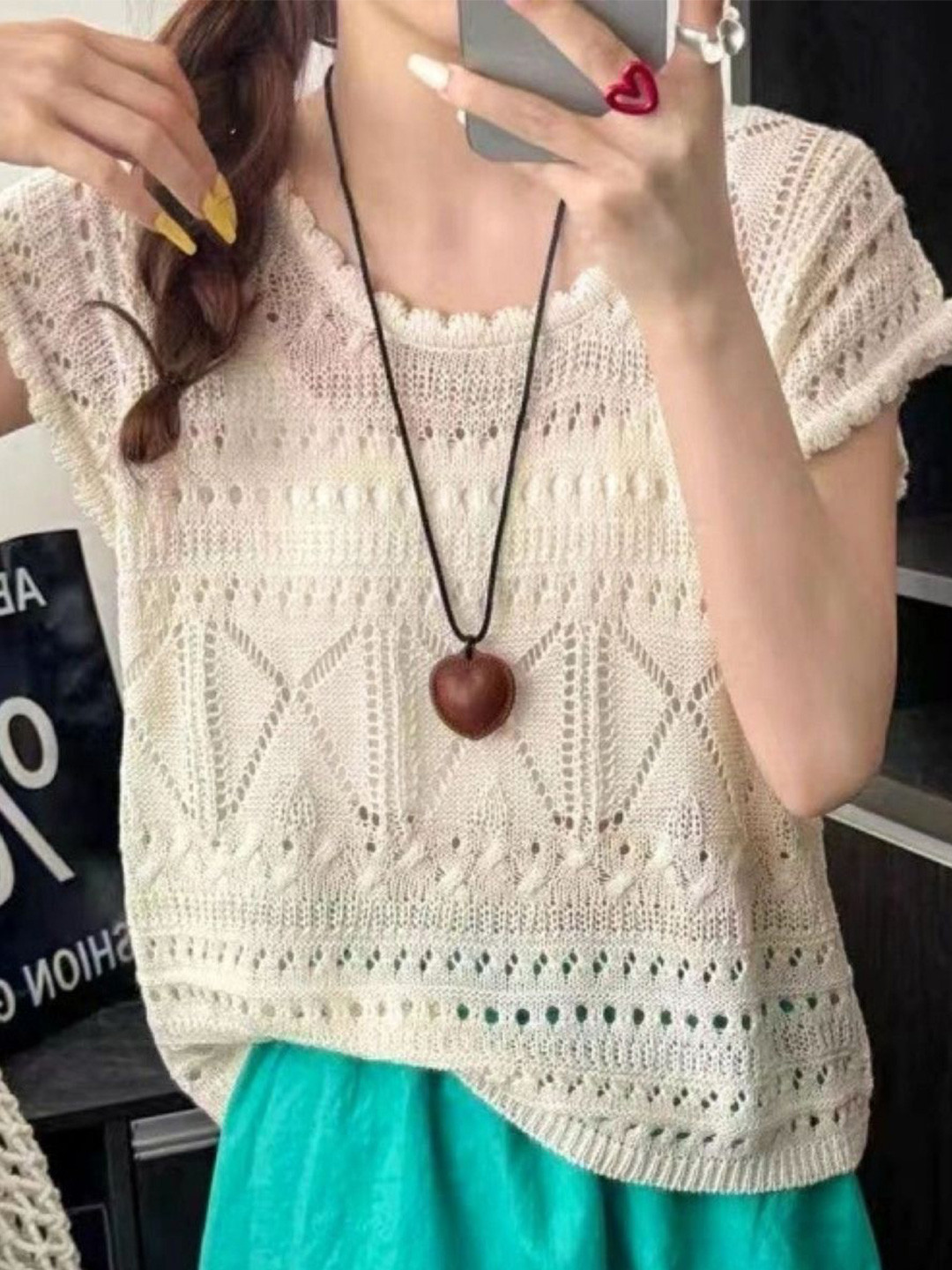 KPOP Self Design Round Neck Short Sleeves Top