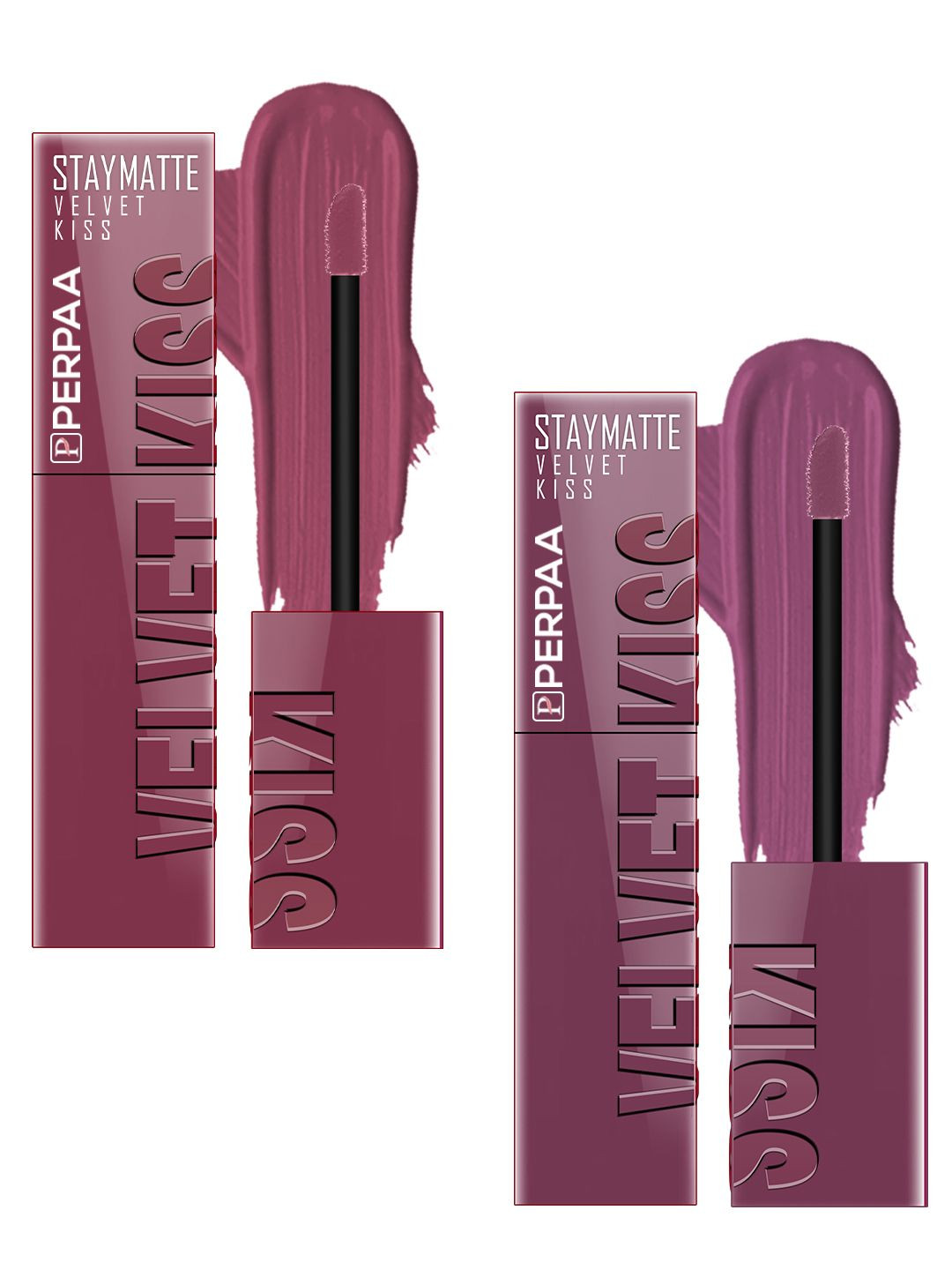 PERPAA Set Of 2 Velvet Kiss Matte Liquid Lipsticks- 3.5 ml Each- Light Mauve - Dark Mauve