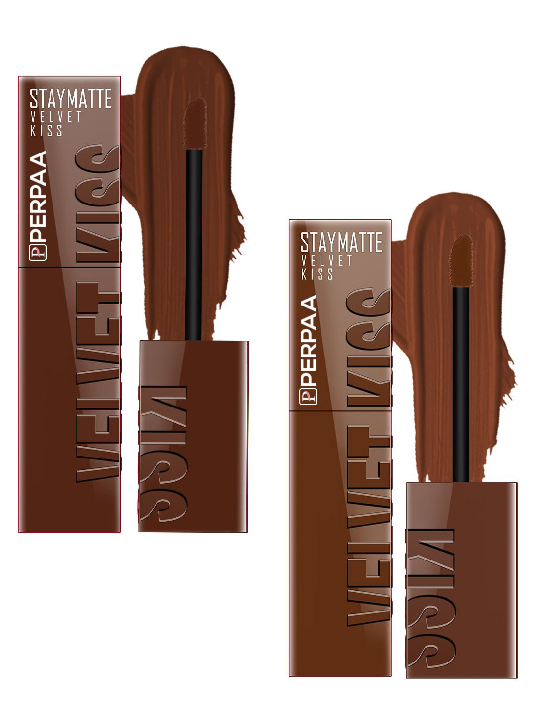PERPAA Set Of 2 Velvet Kiss Matte Liquid Lipsticks- 3.5 ml Each-Dark Brown-Chocolate Brown
