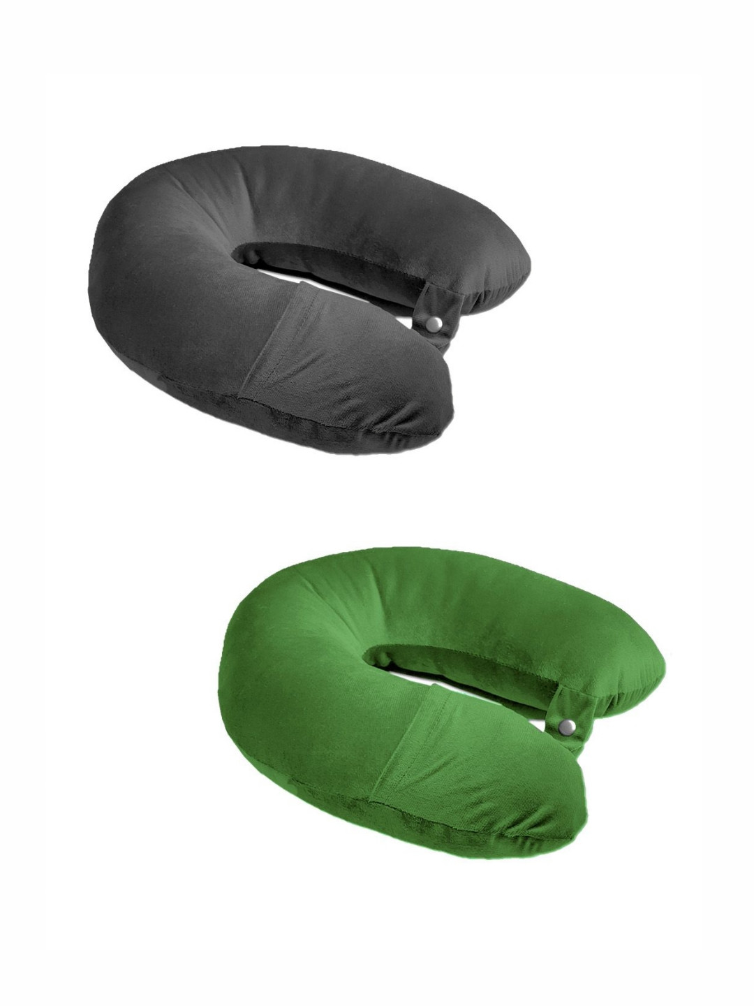 ANA Green Solid Faux Velvet Lightweight Set of 2 Firm Fibre Travel Pillow-13 x 25 x 35 cm