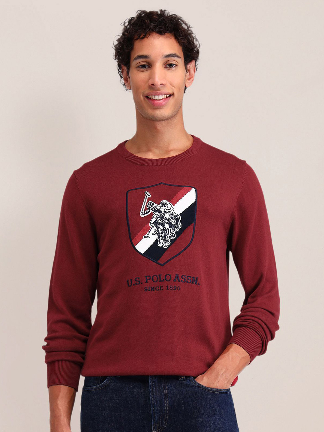 U.S. Polo Assn. classic Men Printed Long Sleeves Round Neck Pullover Sweaters
