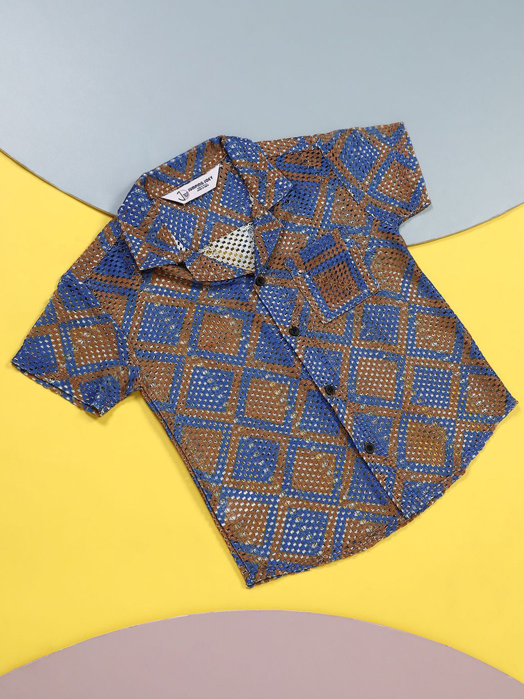 Jumping Joey Boys Comfort Cuban Collar Geometric Printed Cotton Casual Shirt
