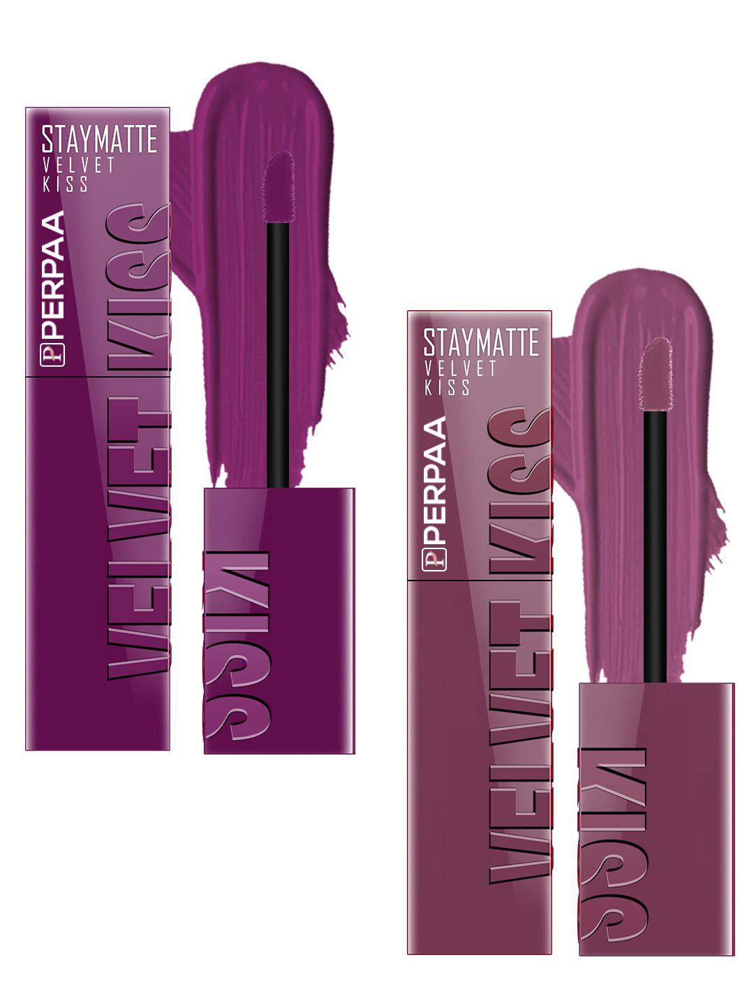 PERPAA Set Of 2 Velvet Kiss Matte Liquid Lipsticks 3.5ml Each - Wine & Dark Muave