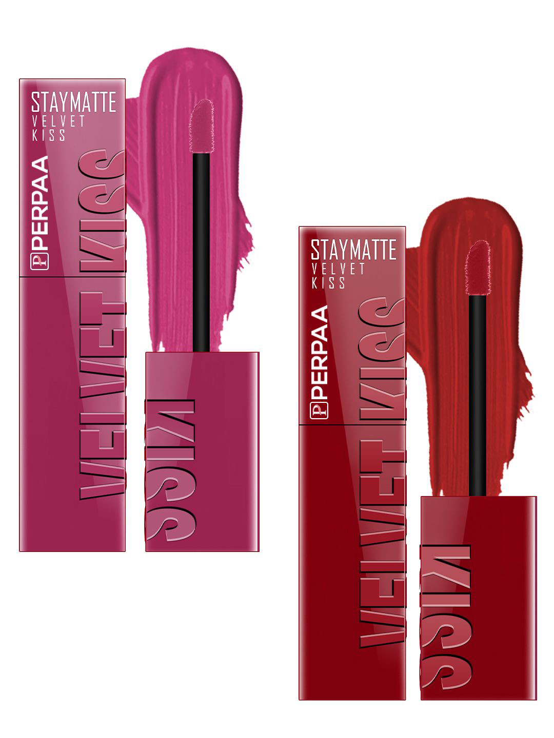 PERPAA Velvet Kiss Set Of 2 Liquid Lipstick- 3.5ml Each-Dark Pink- Bright Marron