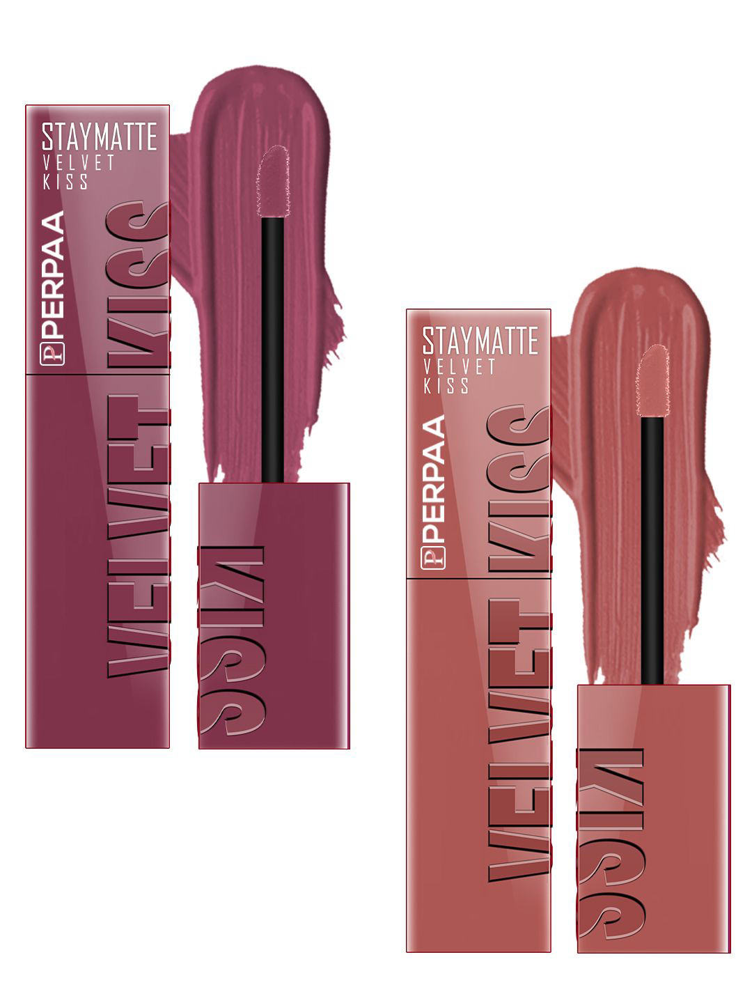 PERPAA Staymatte Velvet Kiss Set Of 2 Liquid Lipsticks- 3.5 ml Each- Light Mauve - Nude