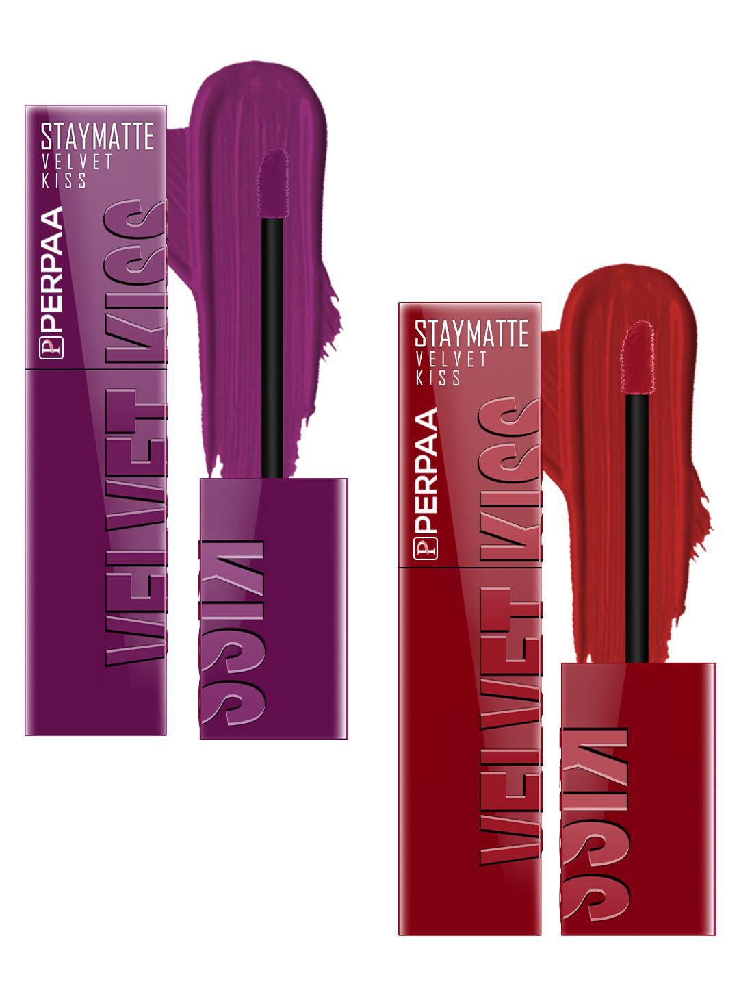 PERPAA Set Of 2 Staymatte Velvet Kiss Liquid Lipstick- 3.5ml Each-Wine- Bright Maroon