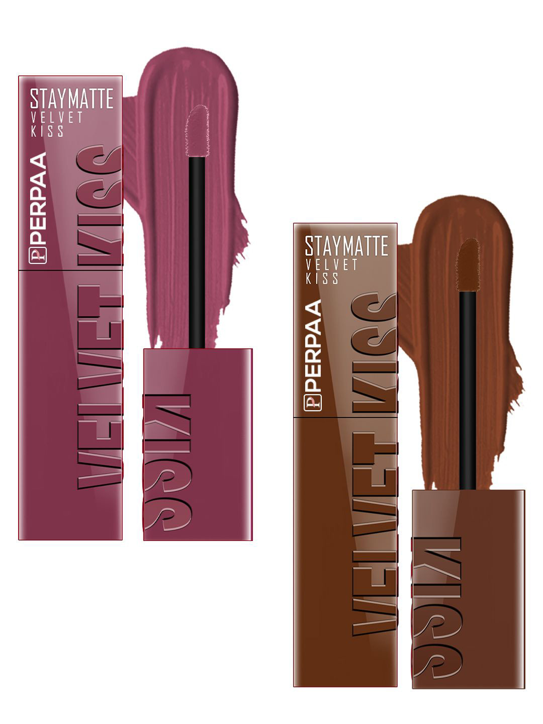 PERPAA Set Of 2 Velvet Kiss Matte Lipsticks 3.5ml Each - Light Mauve & Chocolate Brown