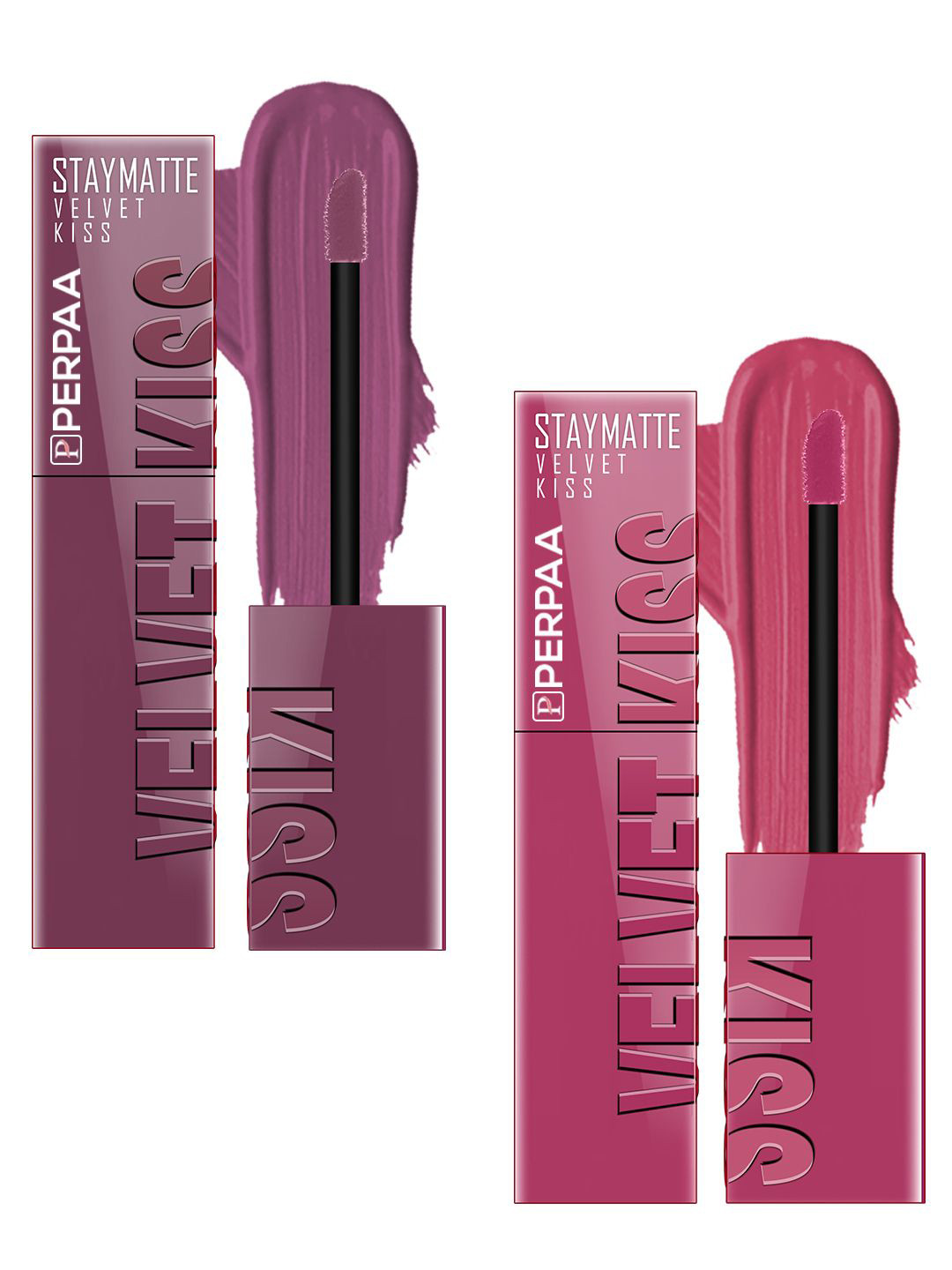 PERPAA Set Of 2 Velvet Kiss Matte Liquid Lipsticks 3.5ml Each - Dark Muave & Nude Pink