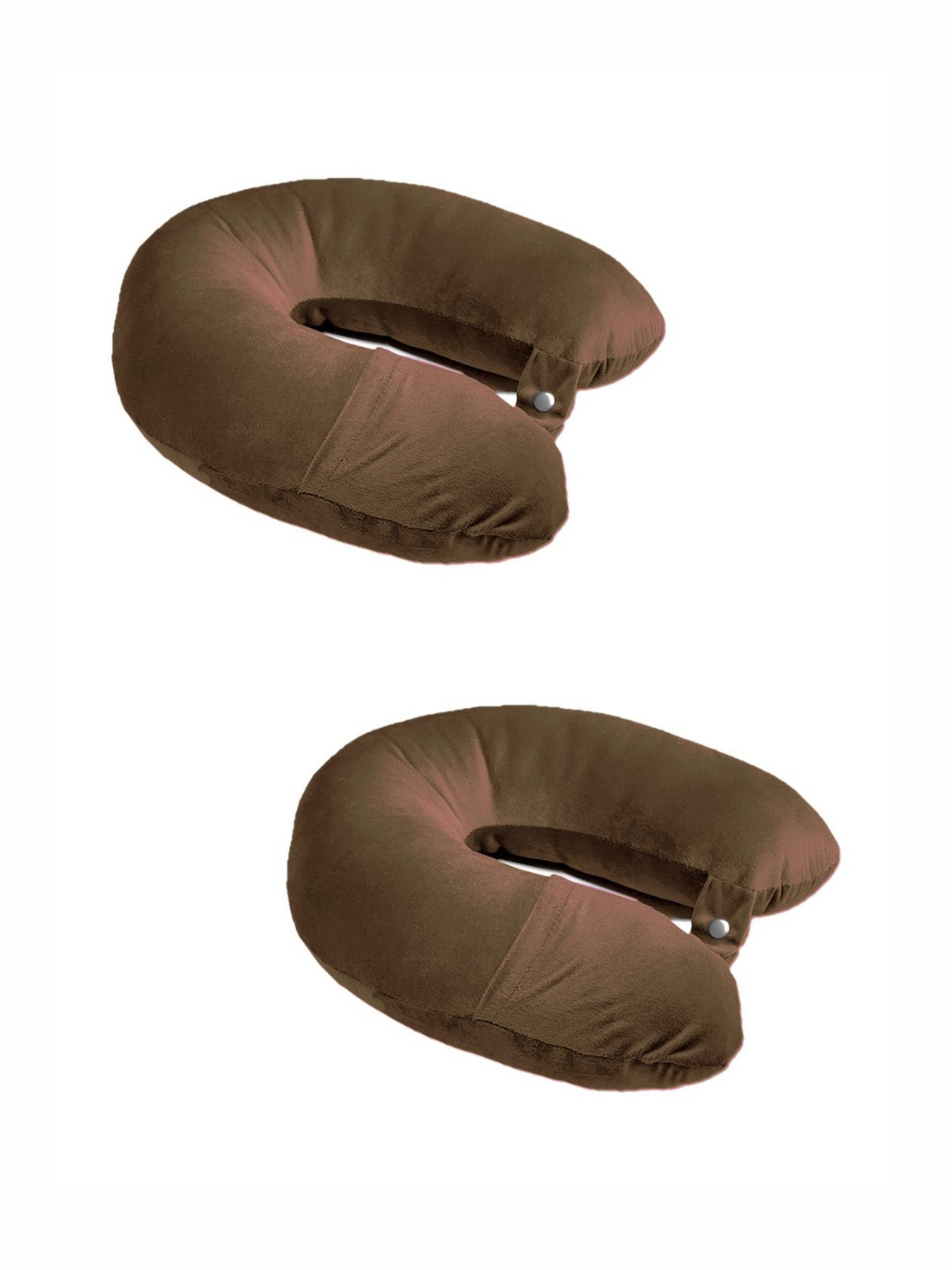 ANA Coffee Brown Solid Faux Velvet Lightweight Set of 2 Firm Fibre Travel Pillow-13 x 25 x 35 cm