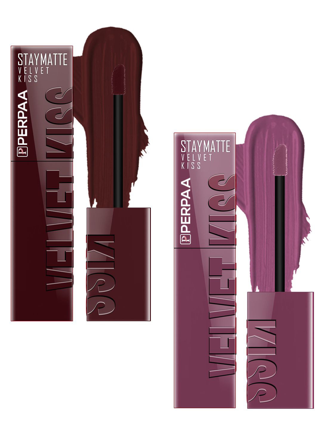 PERPAA Velvet Kiss Set Of 2 Liquid Lipstick - 3.5 ml Each - Dark Muave-02-Maroon-06
