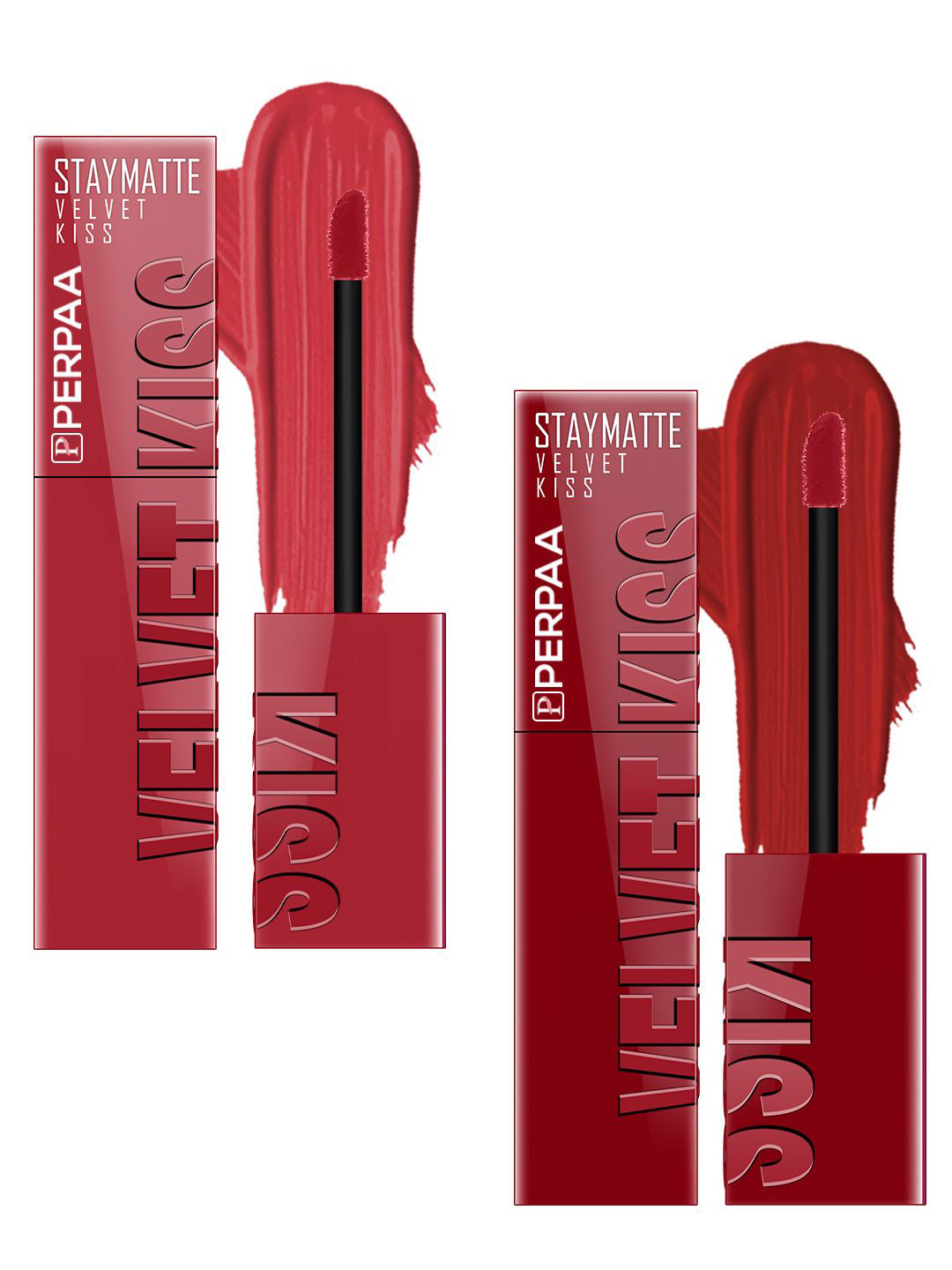 PERPAA Set Of 2 Velvet Kiss Matte Liquid Lipsticks 3.5ml Each - Matte Red & Cherry Red