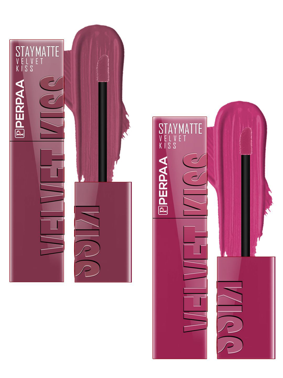 PERPAA Set Of 2 Velvet Kiss Matte Liquid Lipsticks 3.5ml Each - Light Mauve & Dark Pink