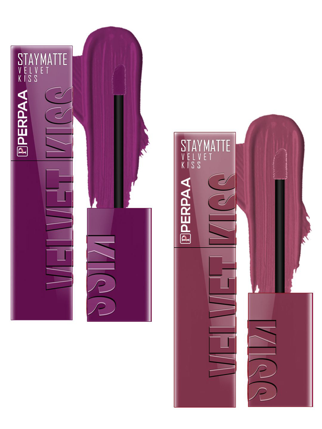 PERPAA Set Of 2 Velvet Kiss Matte Liquid Lipsticks 3.5ml Each - Wine & Light Mauve