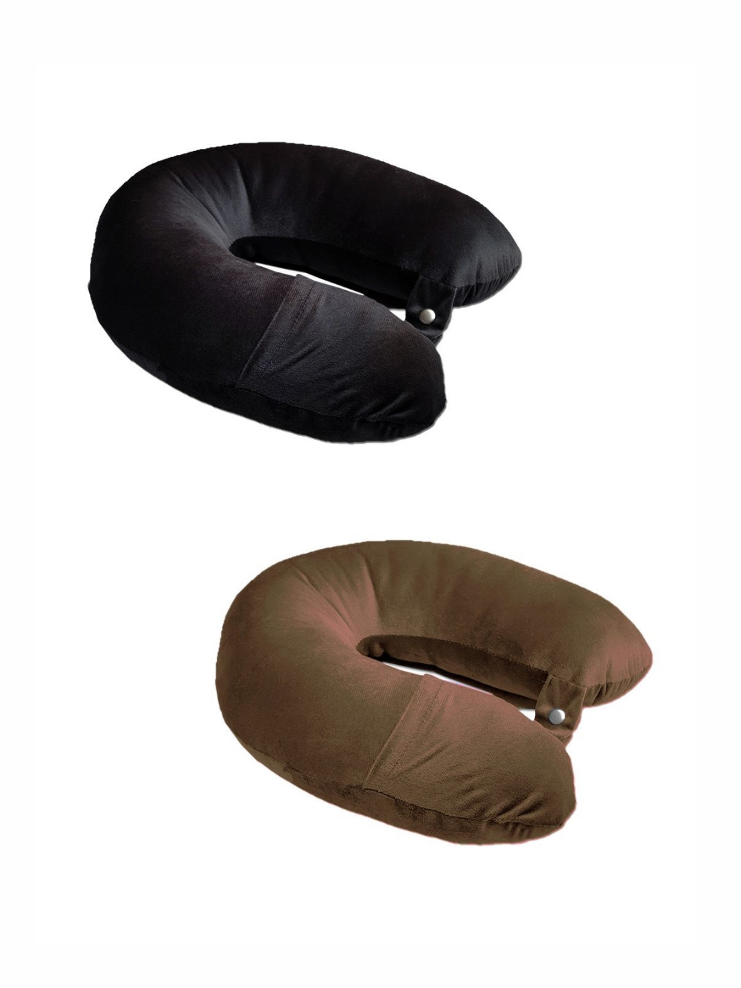 ANA Coffee Brown Solid Faux Velvet Lightweight Set of 2 Firm Fibre Travel Pillow-13 x 25 x 35 cm