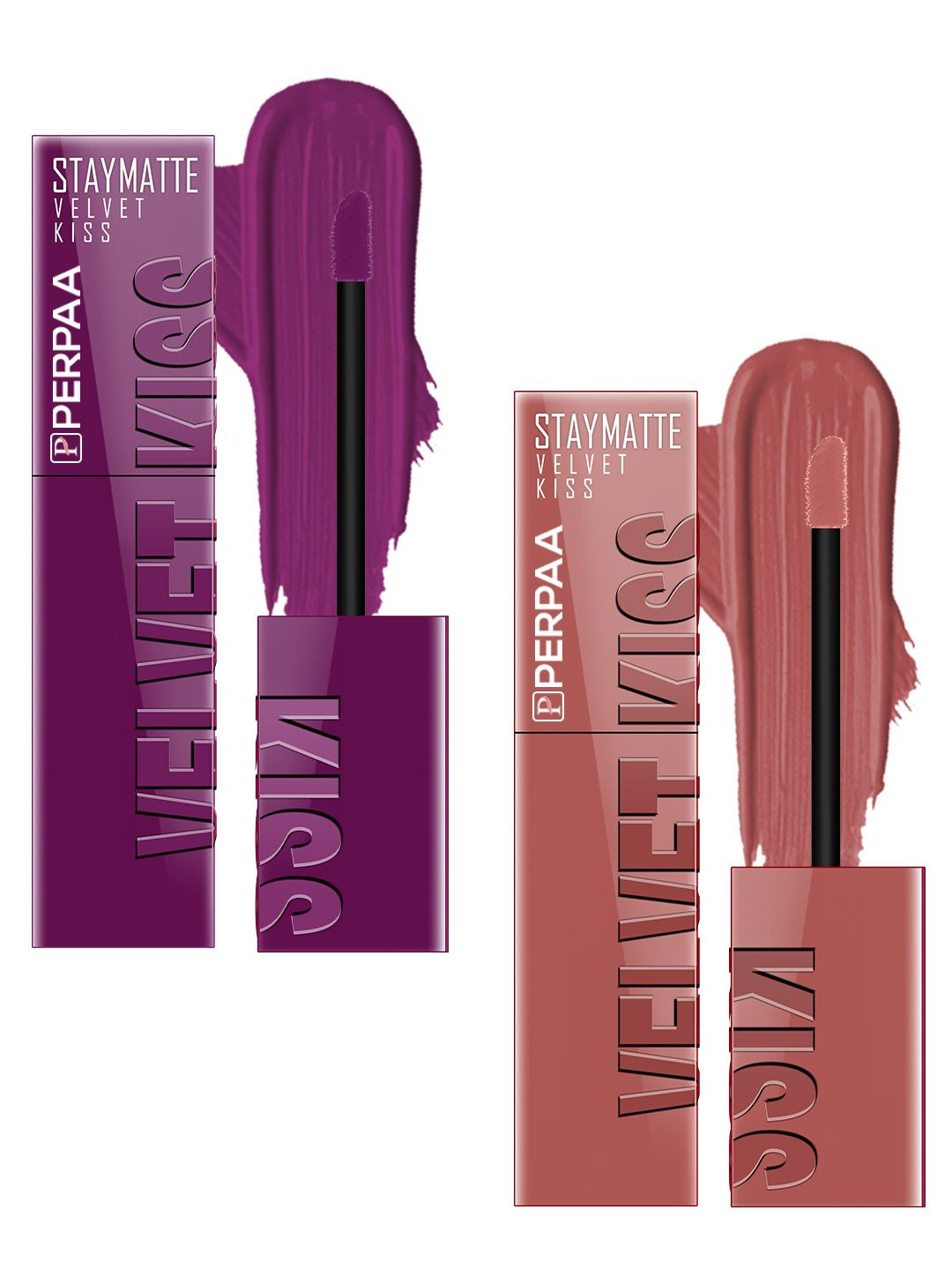 PERPAA Set Of 2 Staymatte Velvet Kiss Long Lasting Liquid Lipstick-3.5ml Each -Wine & Nude