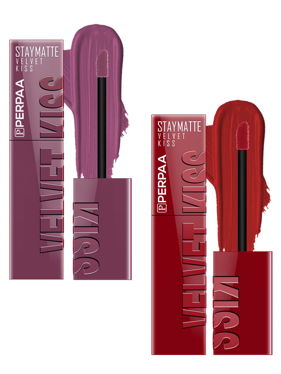 PERPAA Set Of 2 Velvet Kiss Matte Liquid Lipsticks- 3.5 ml Each-Dark Muave-Bright Maroon