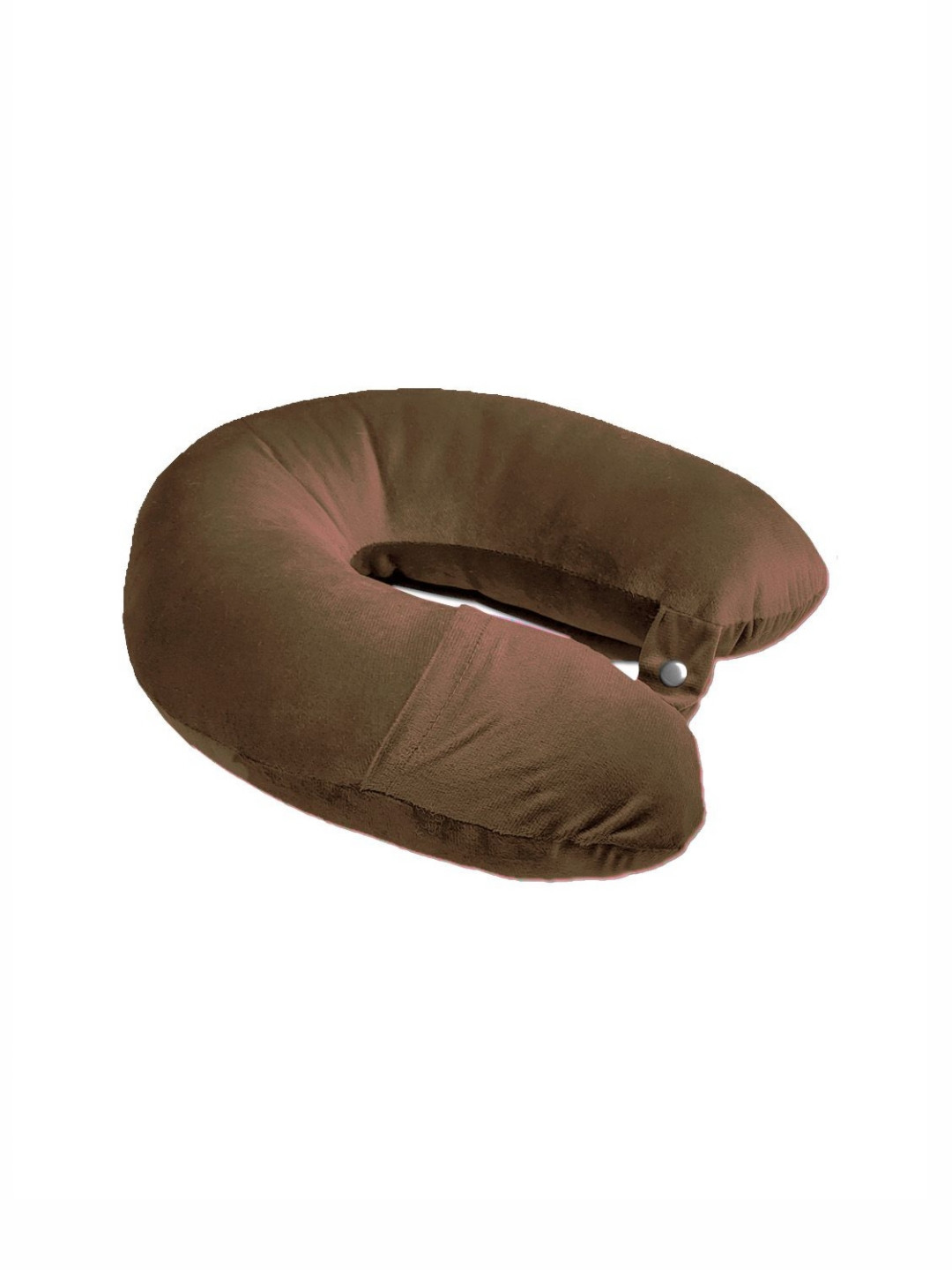 ANA Coffee Brown Solid Faux Velvet Lightweight Firm Fibre Travel Pillow-13 x 25 x 35 cm