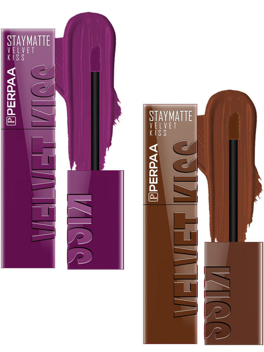 PERPAA Set Of 2 Velvet Kiss Matte Liquid Lipsticks- 3.5 ml Each- Wine - Chocolate Brown