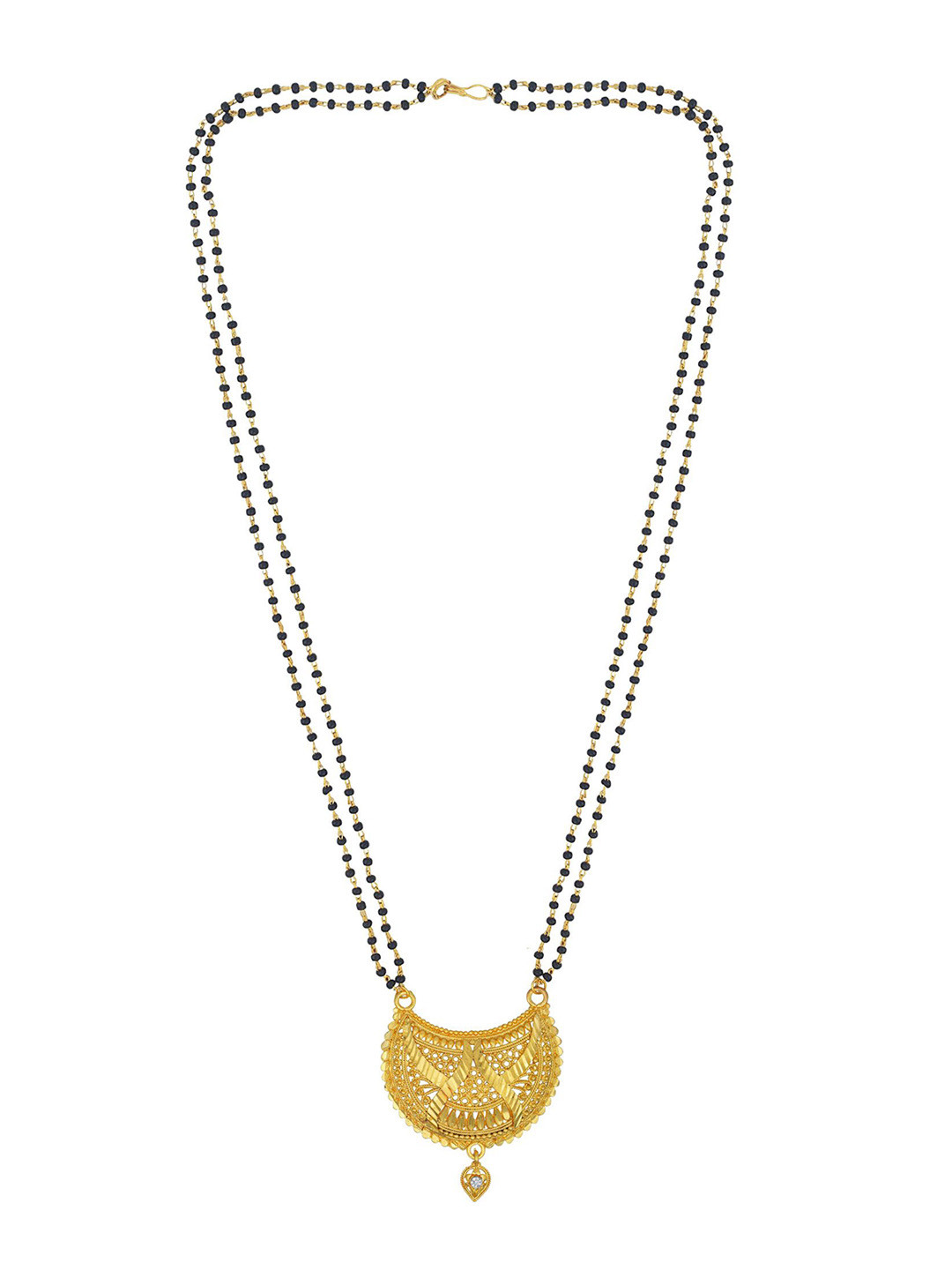 MEMOIR Gold-Plated Chilai Work CZ Studded & Beaded Tanmaniya Mangalsutra