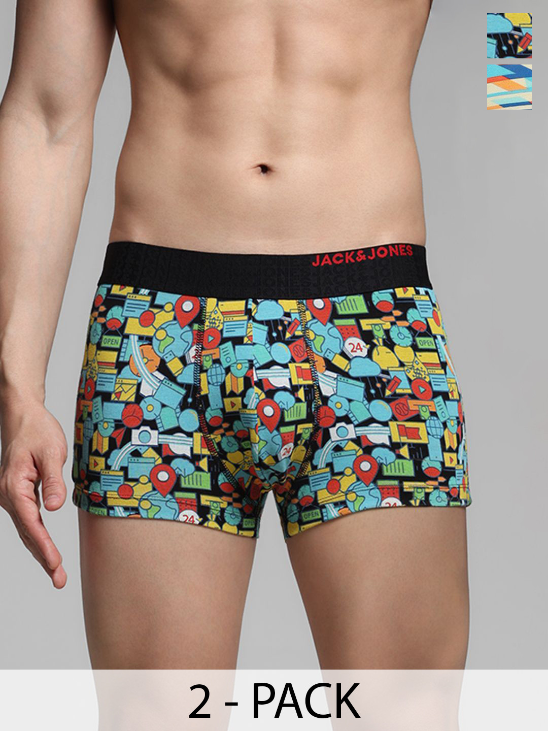 Jack & Jones Men Pack Of 2 Abstract Printed Cotton Breathability Trunks 9013167001