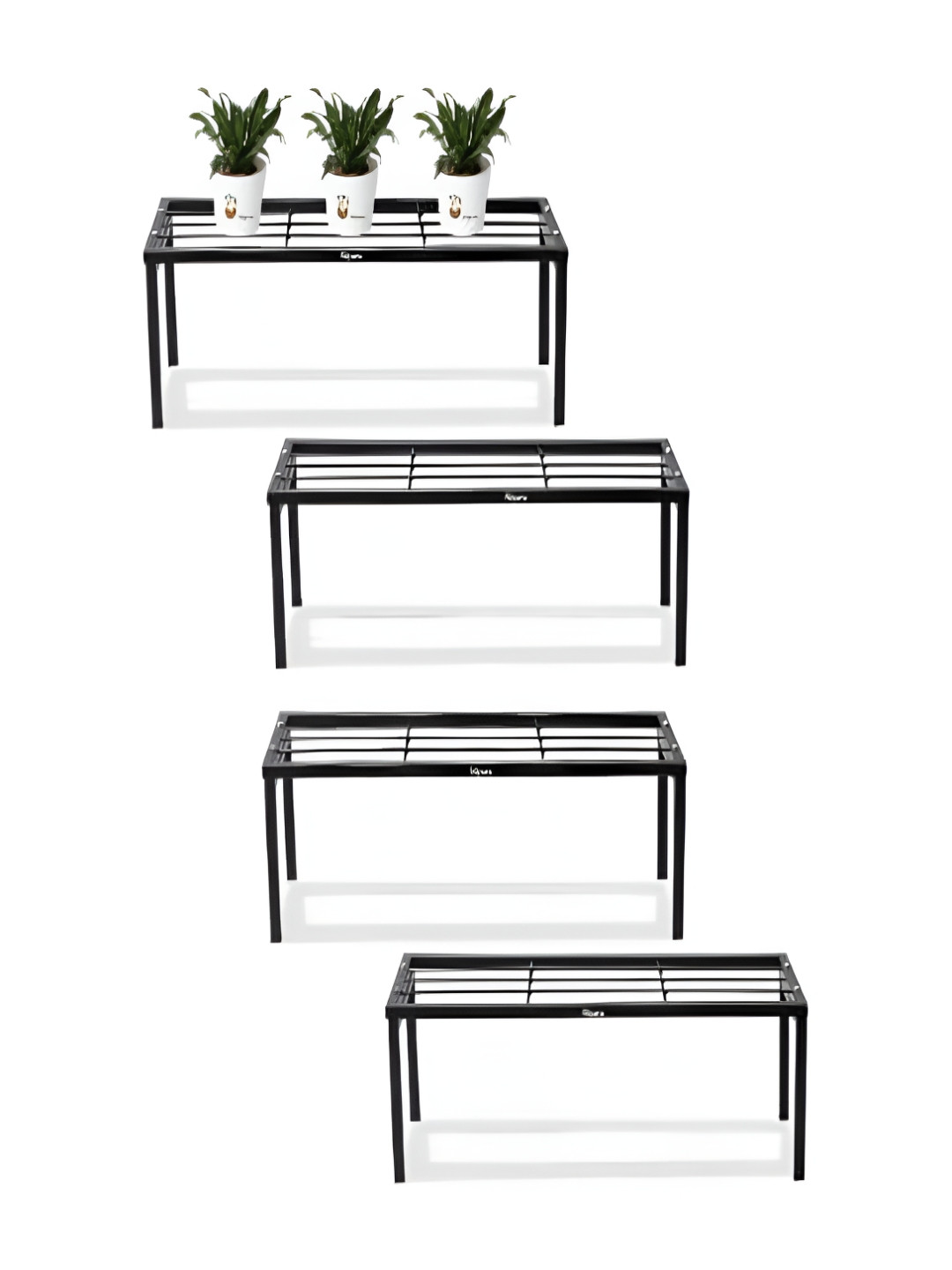 NIYARA 4-Pcs Black Rectangular Metal  Planter Stands