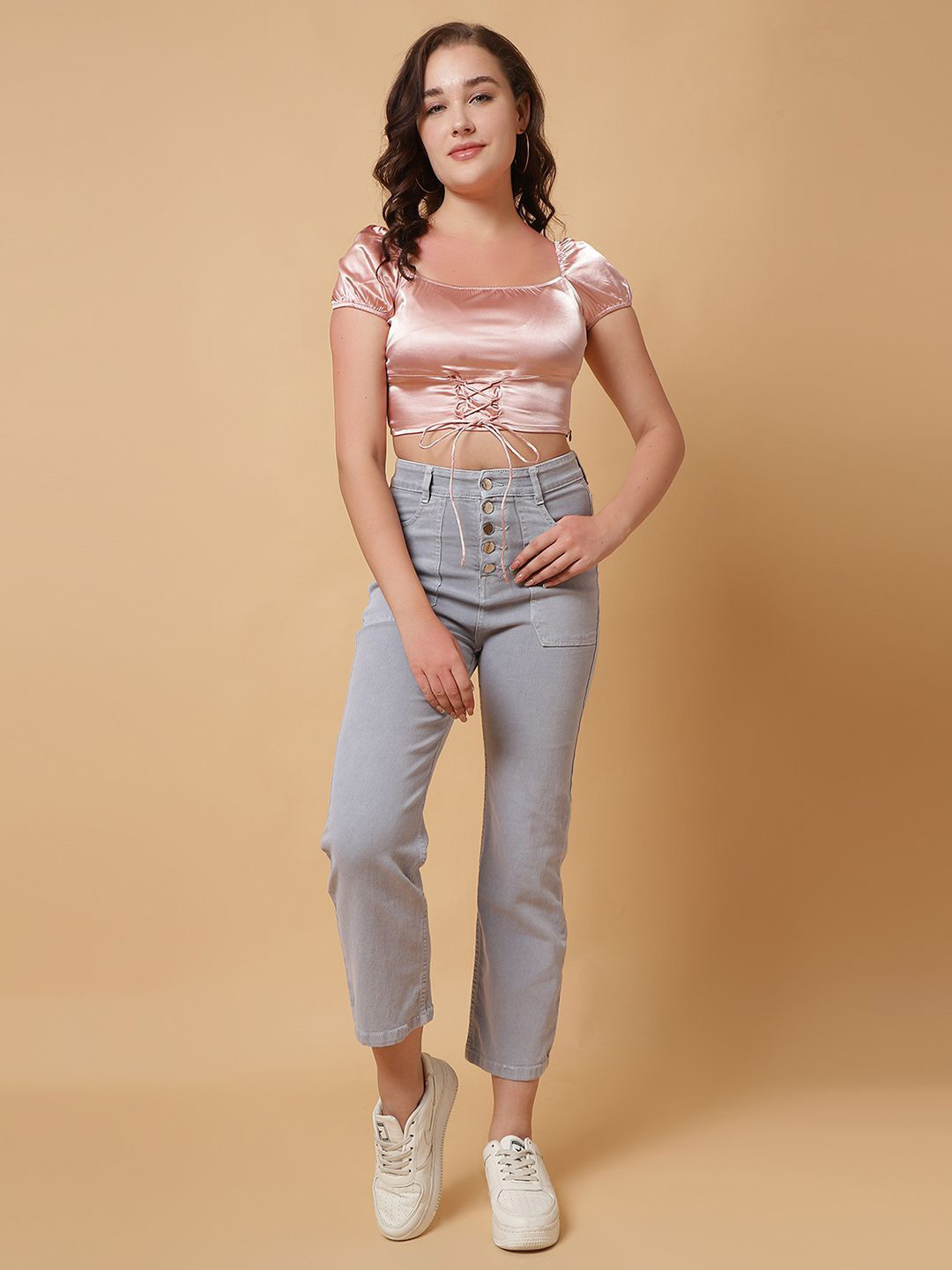 Unifringe Women Waist Tie-Ups Fitted Crop Top