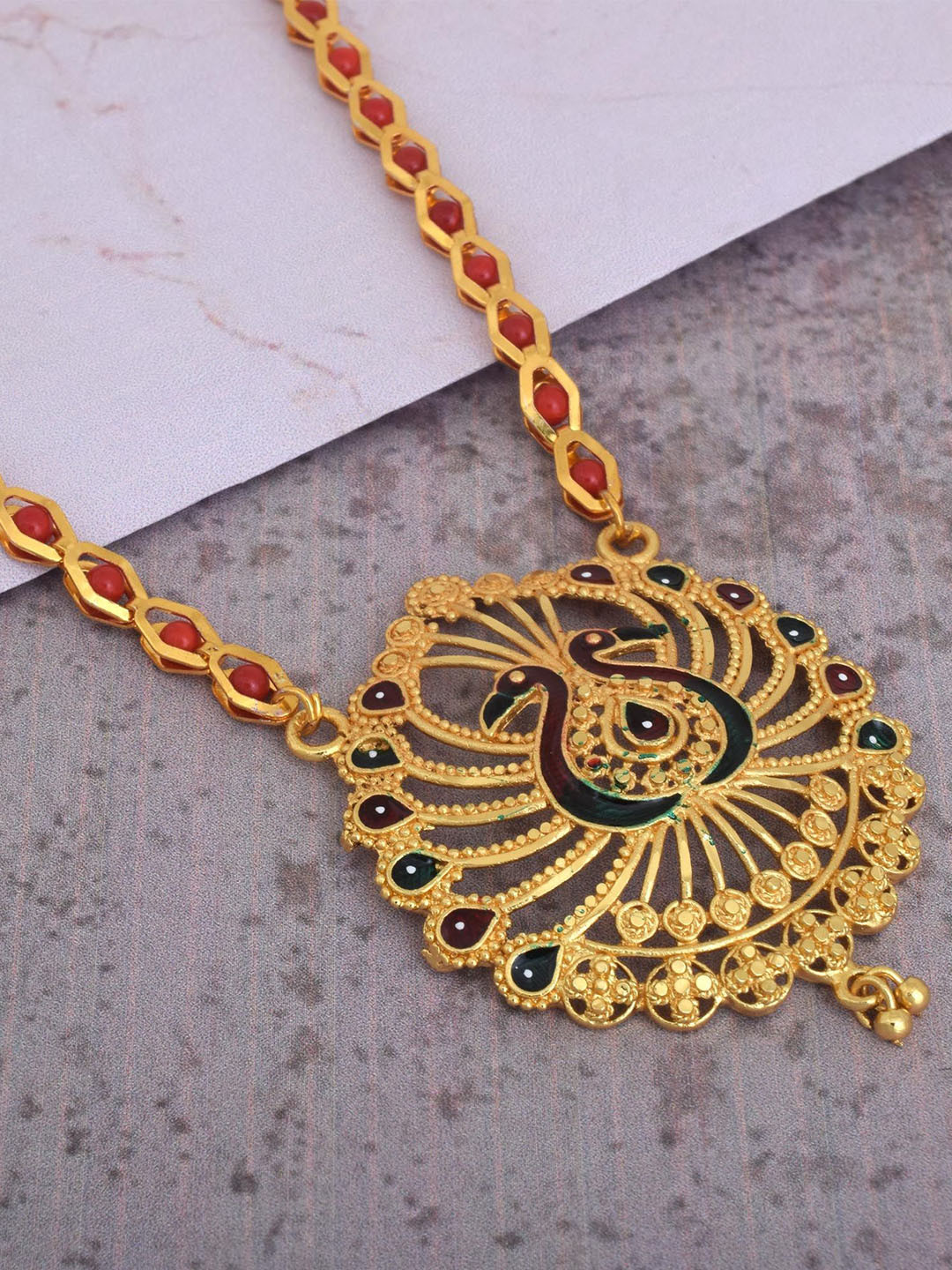 MEMOIR Gold-Plated Beaded Peacock Design Mangalsutra