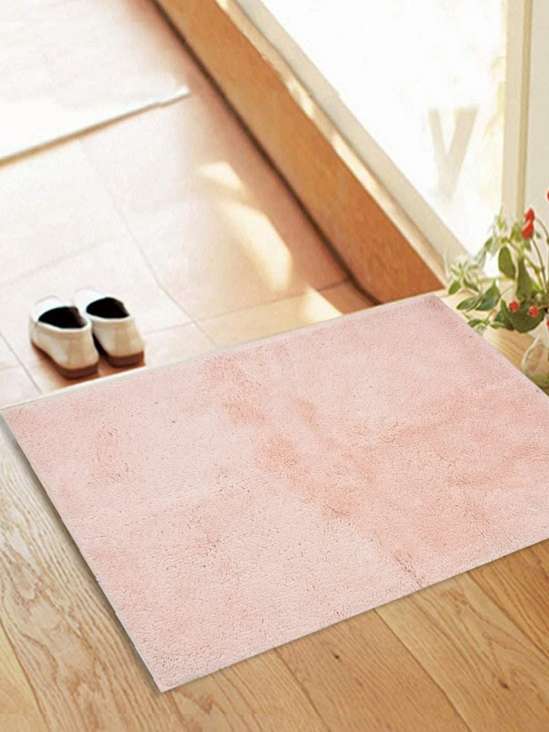 Aura Pink Cotton Anti-Slip Bath Rug