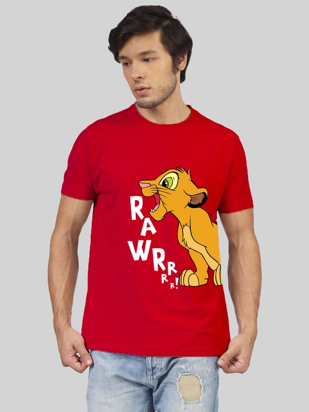 Greylongg Men Graphic Printed Round Neck Cotton Simba T-shirt