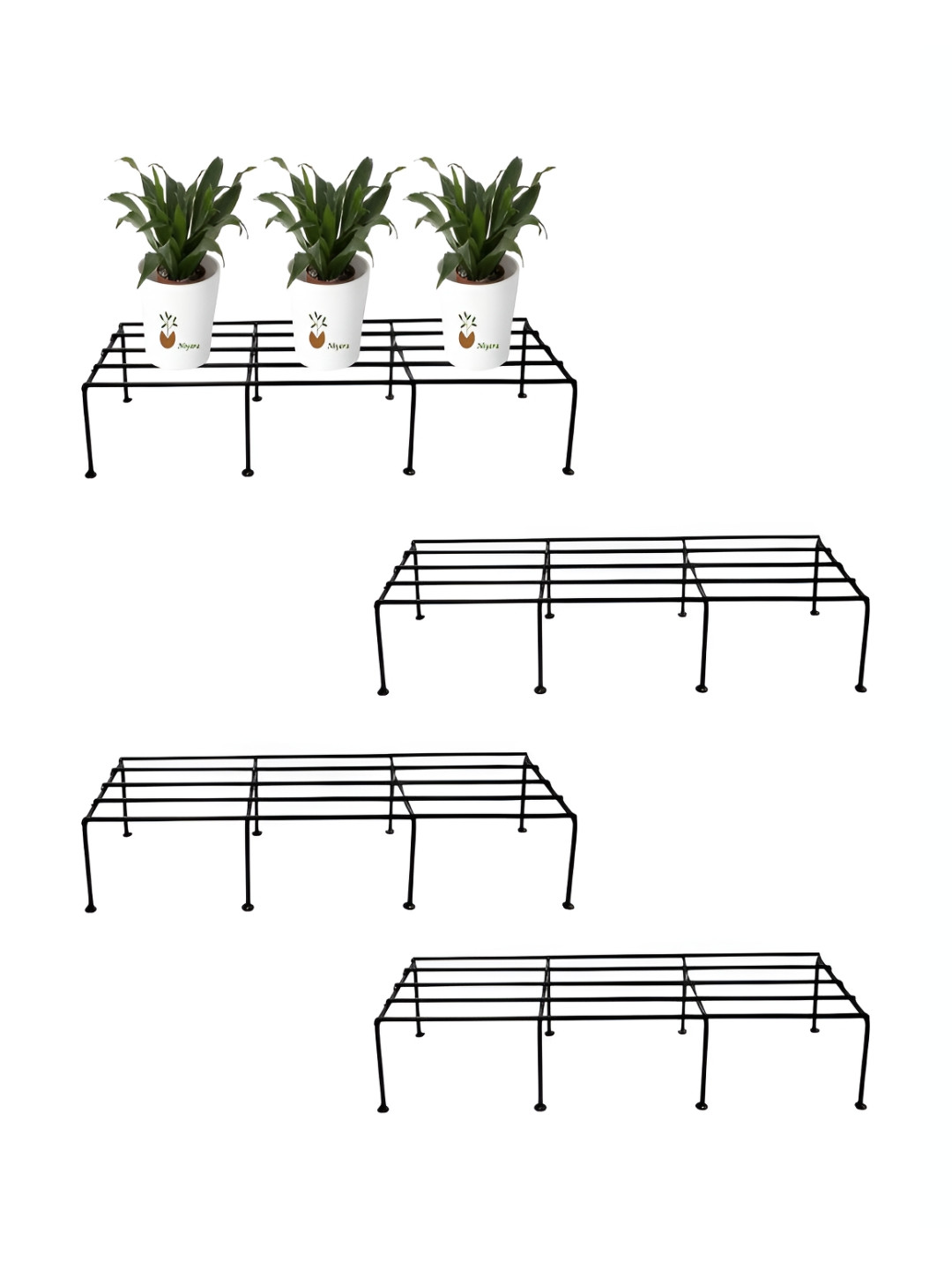 NIYARA 4-Pcs Black Rectangular Planter Stands
