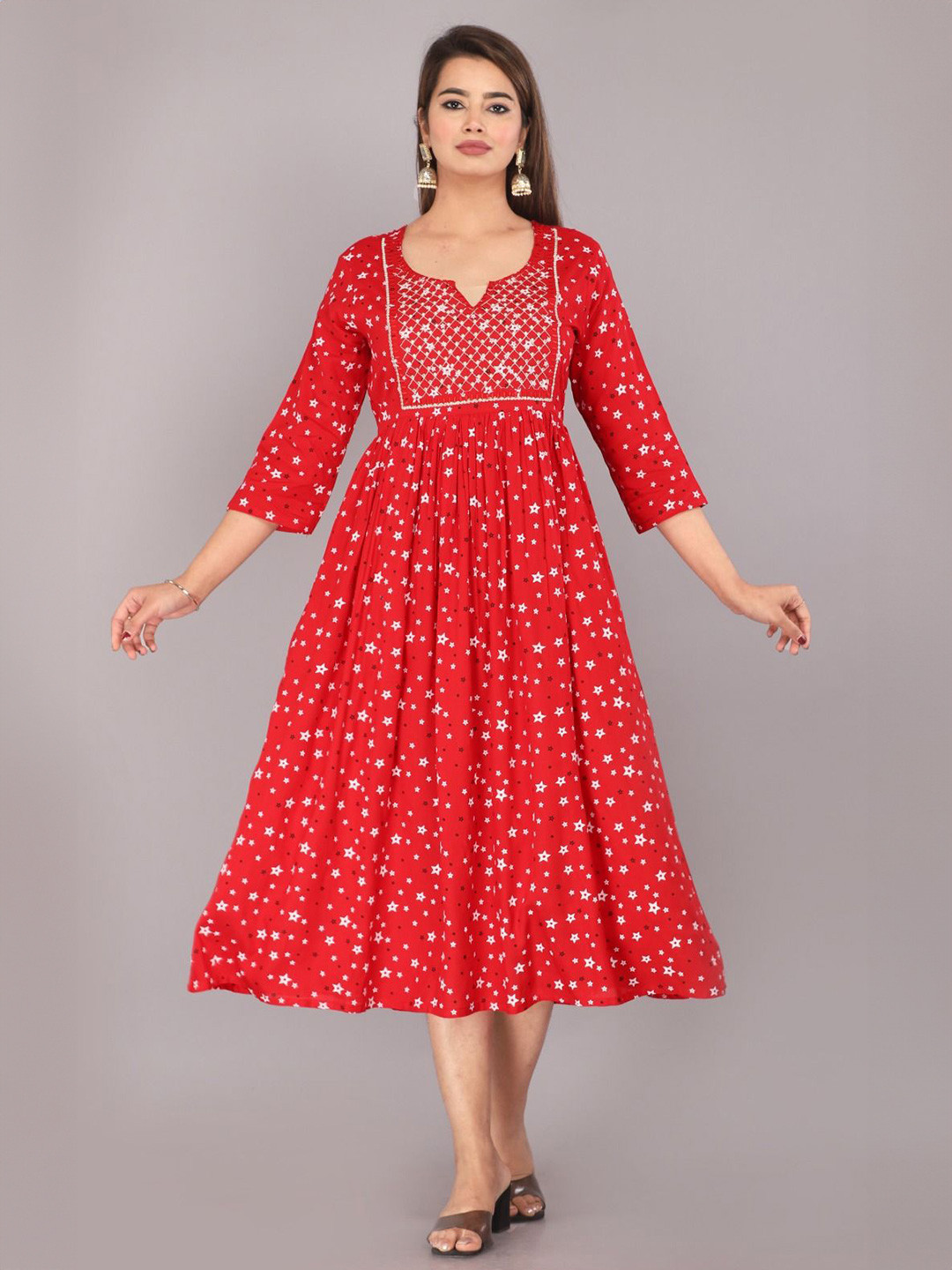 DADIYA Women Printed Fit and Flare Midi Ethnic Dress