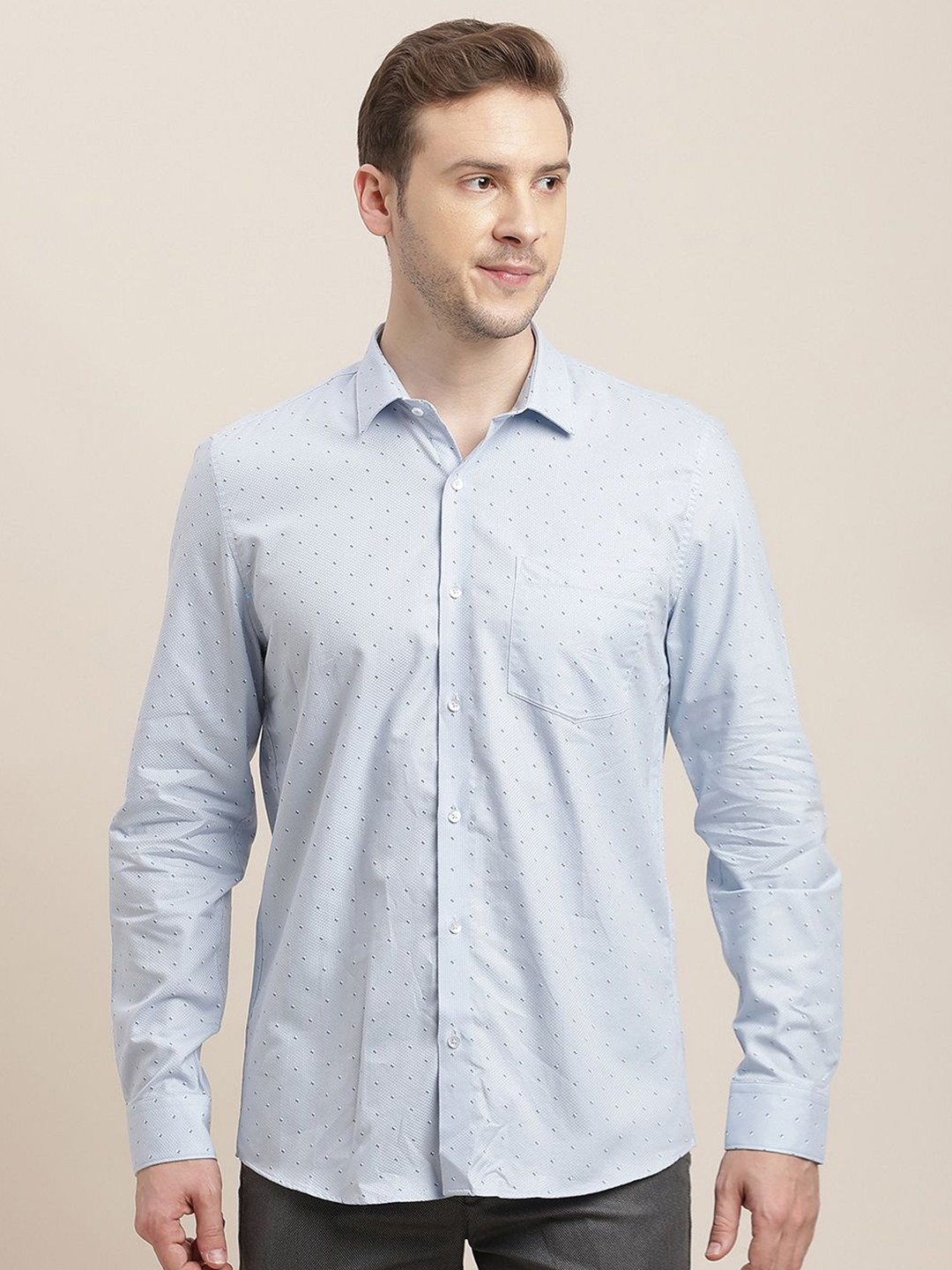Turtle Men Classic Slim Fit Opaque Printed Formal Shirt