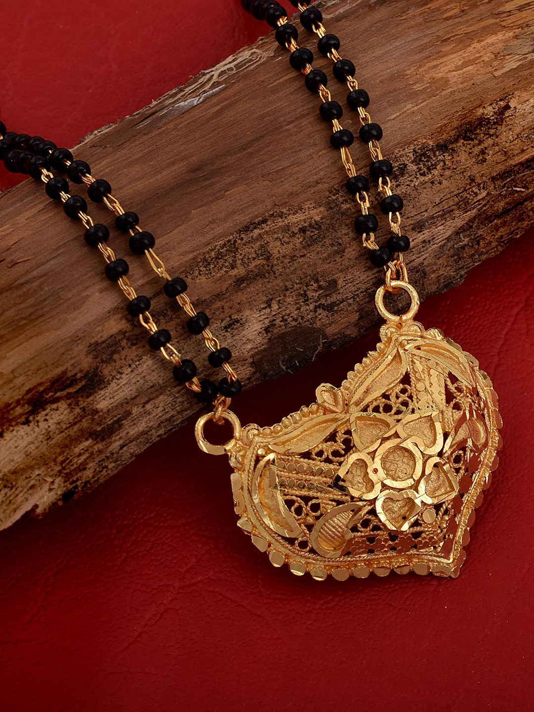 MEMOIR Gold-Plated Artificial Beads Heart Shape Design Mangalsutra