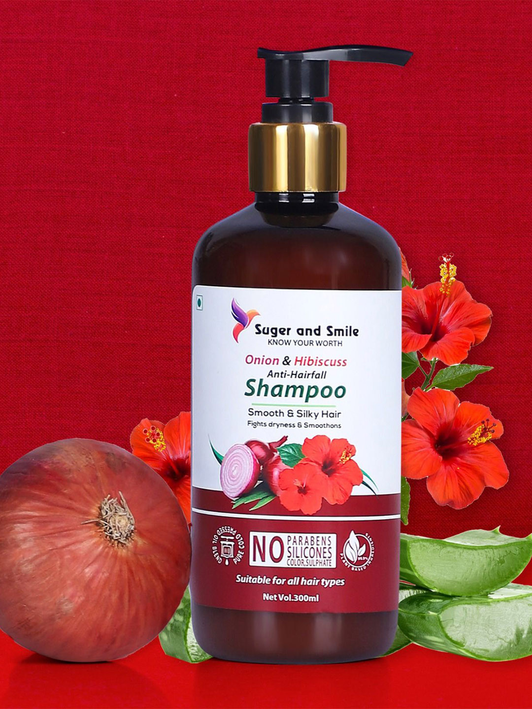 SUGER AND SMILE Onion and Hibiscus Anti Hairfall Shampoo For Smooth & Silky Hair - 300 ml