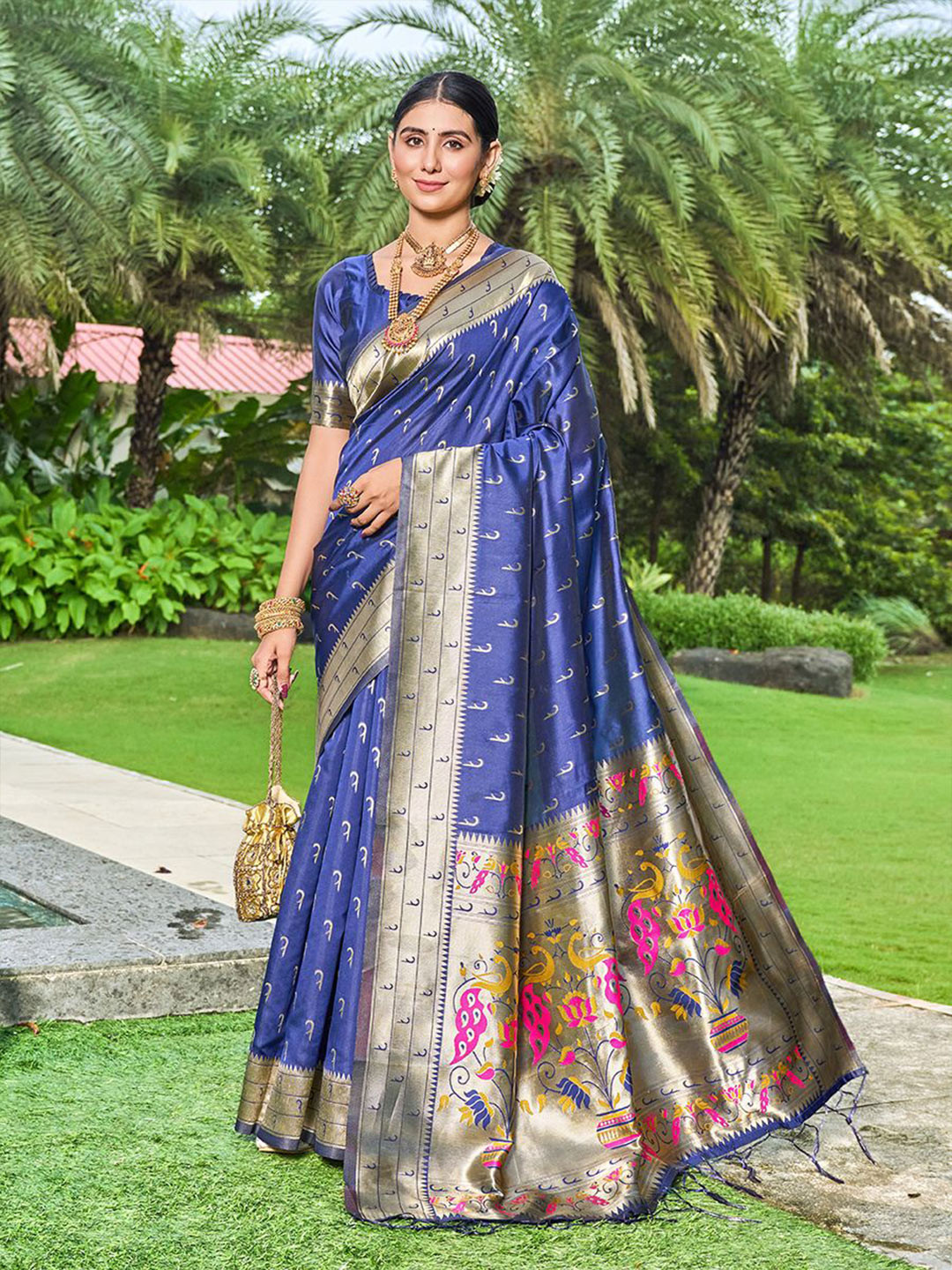 GARIYA Woven Design Zari Paithani Saree