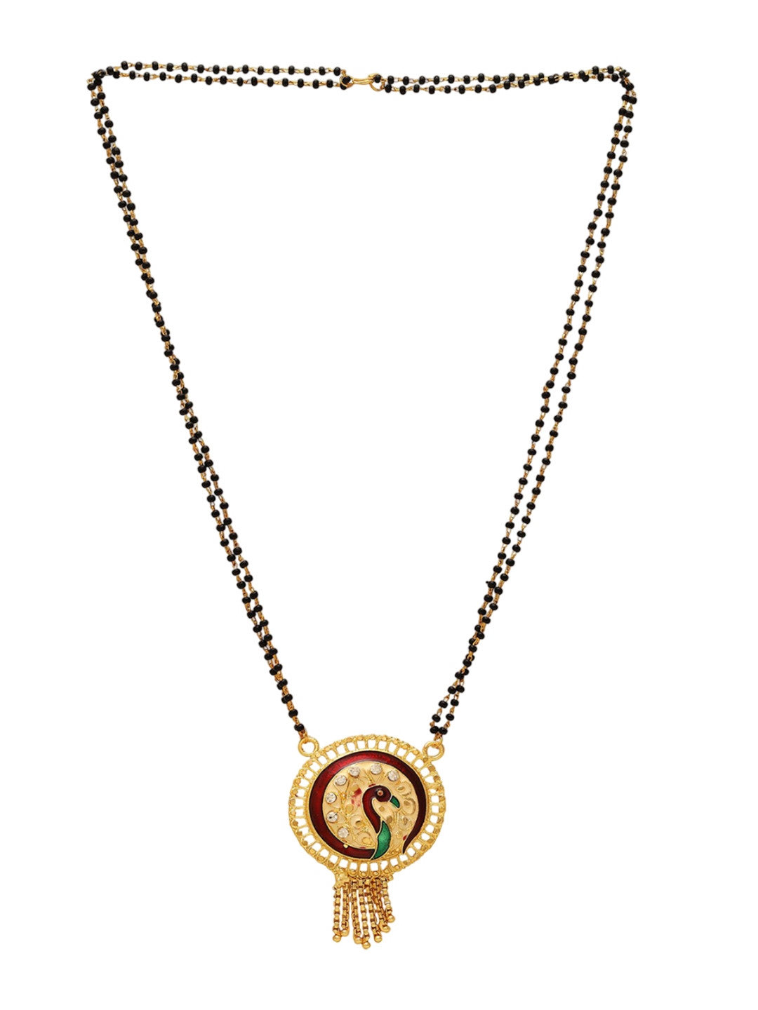 MEMOIR Gold-Plated Meenakari Peacock Round Shape BeadedMangalsutra