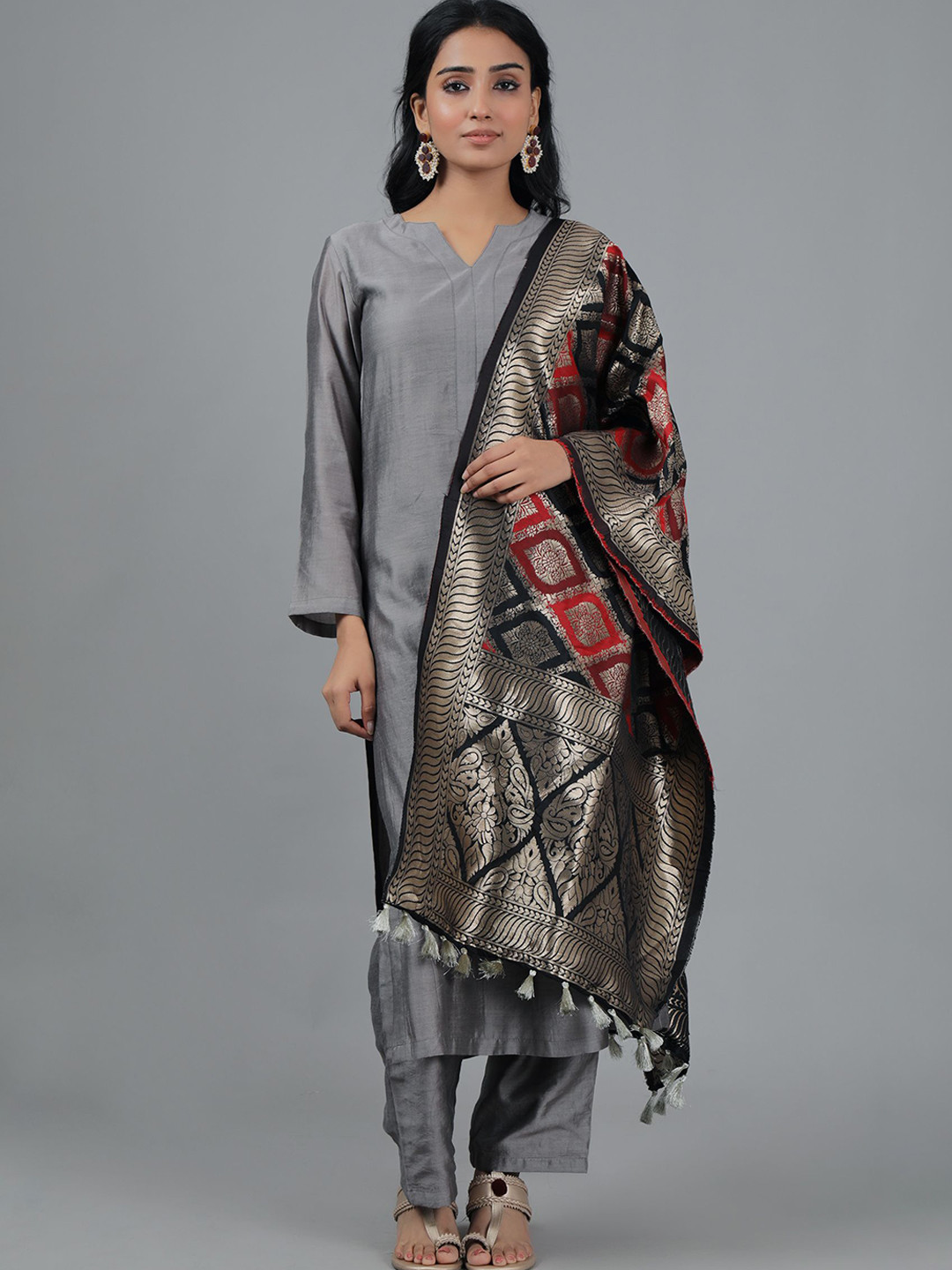 TJORI Woven Design Dupatta with Zari