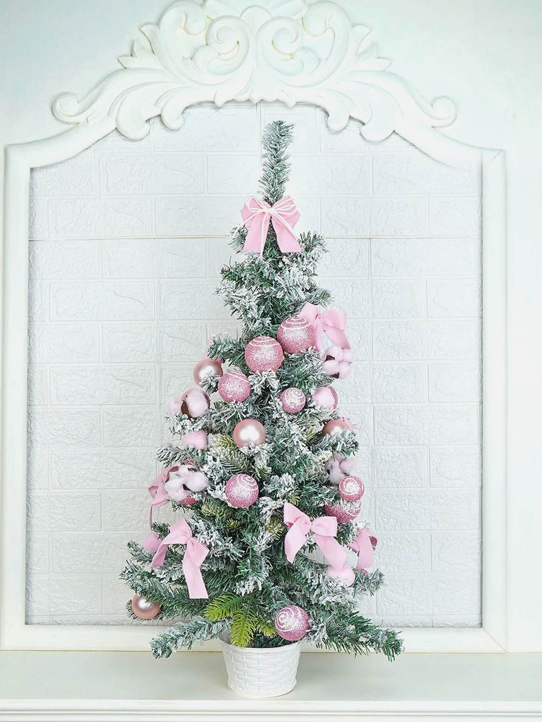 Little Surprise Box LLP Pink & Green Swirl Snowy Bushy Christmas Tree Festive Decor