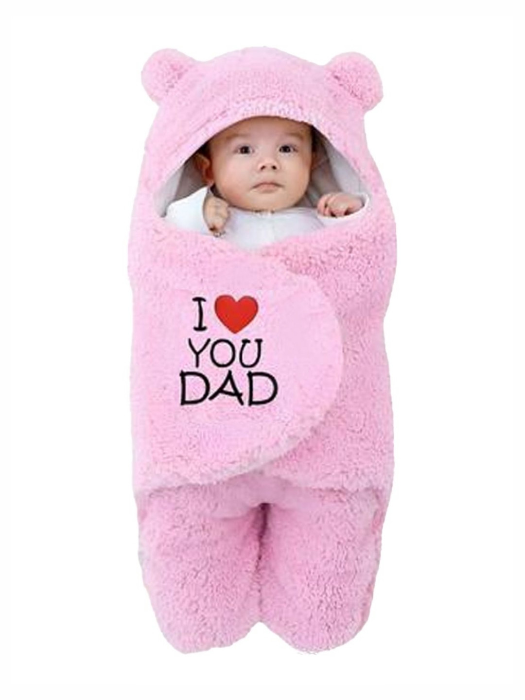 OyO Baby Pink Infants Kids Embroidered AC Room Hooded Baby Blanket I love You Dad