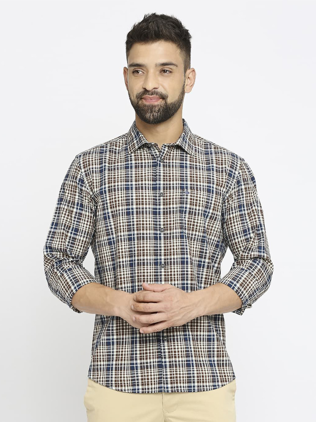 Basics Men Slim Fit Shepherd Checks Opaque Checked Casual Shirt