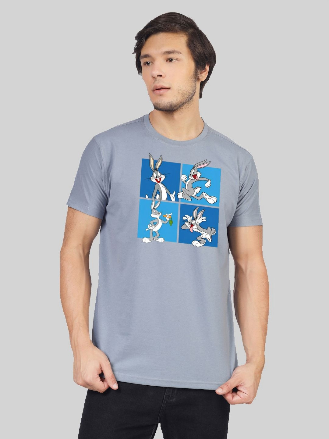 Greylongg Men Graphic Printed Round Neck Cotton Bugs Bunny T-shirt