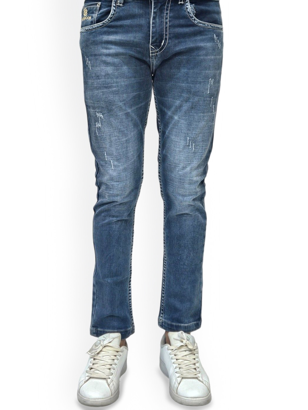 BOTABOCHI Men Slim Fit Low Distress Heavy Fade Jeans