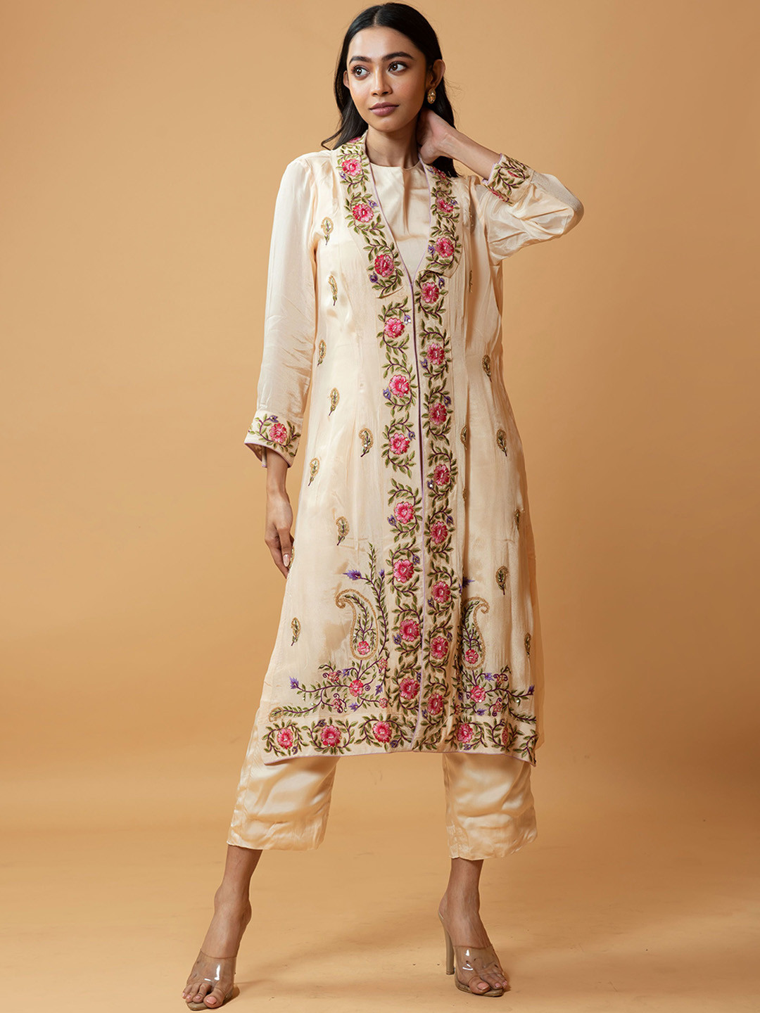 Quench A Thirst Embroidered Jumpsuit with Jacket Set