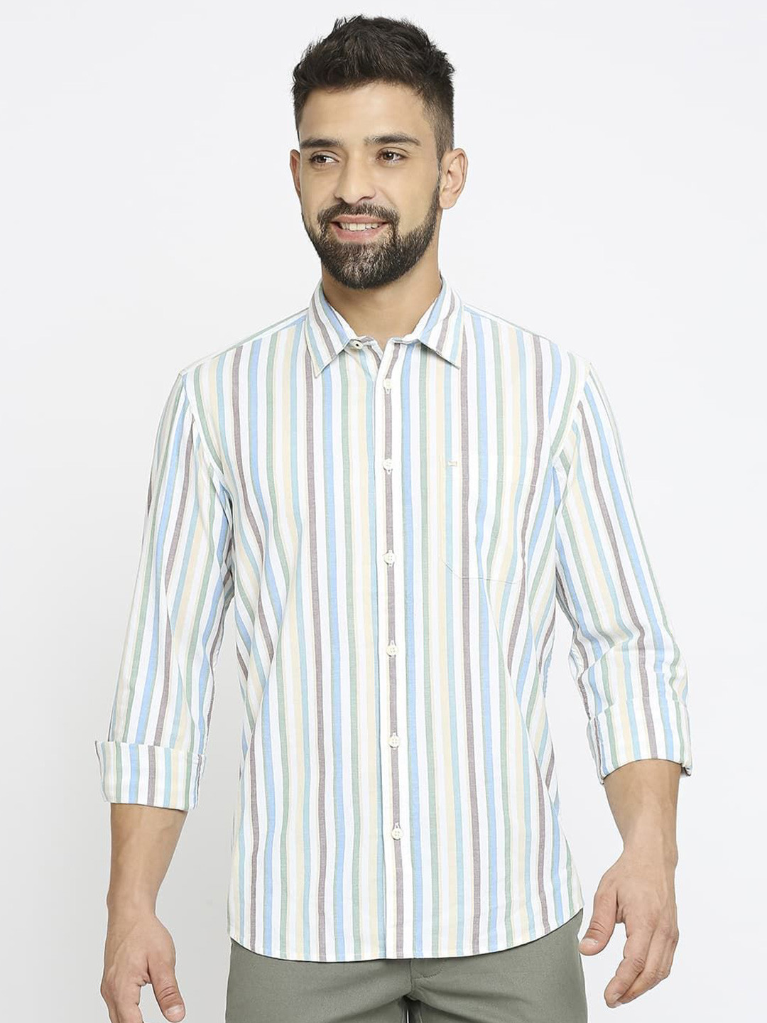 Basics Men Slim Fit Bengal Stripes Opaque Striped Casual Shirt