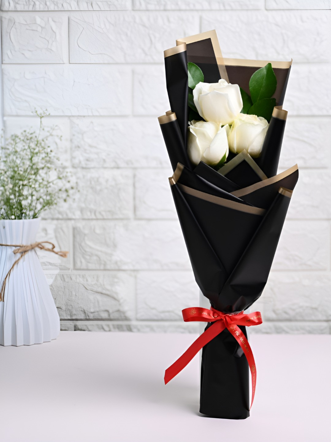 Floweraura 3-Pcs White Roses Fresh Flowers Bouquet